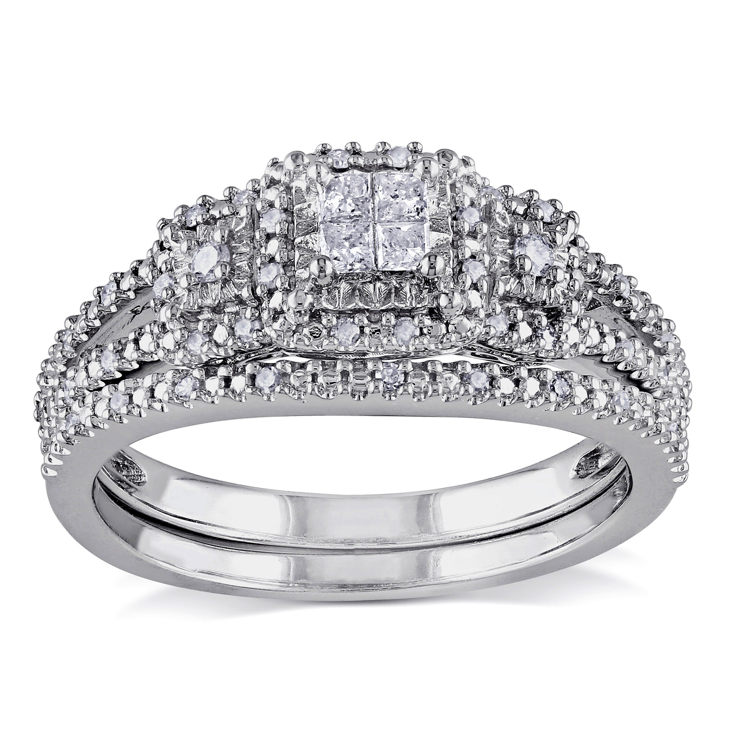 Miadora Sterling Silver 1 4Ct Tdw Diamond Bridal Ring Set