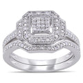 Miadora Sterling Silver 1 4Ct Tdw Diamond Cluster Square Halo Bridal Ring Set