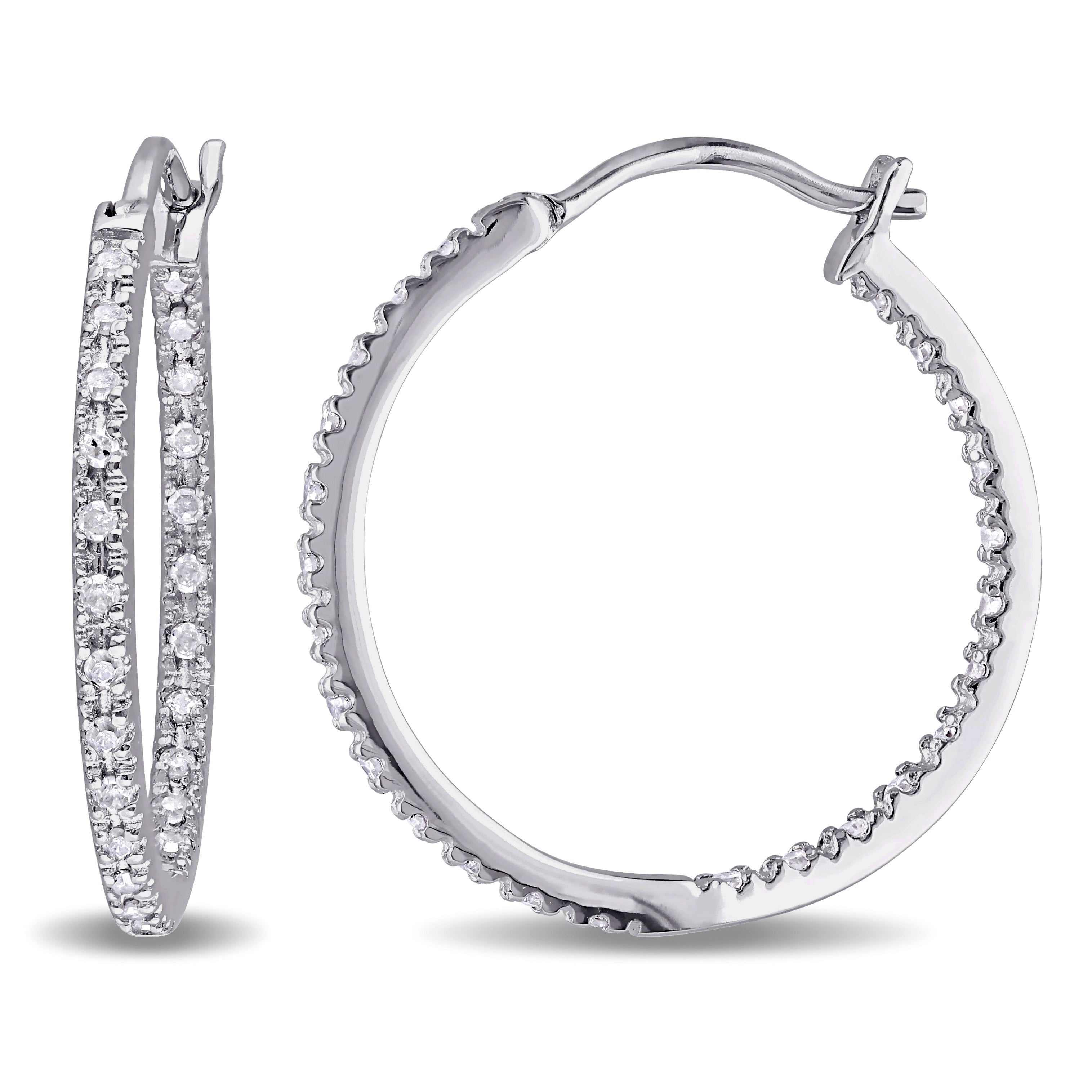 Miadora Sterling Silver 1 4Ct Tdw Diamond Hoop Earrings