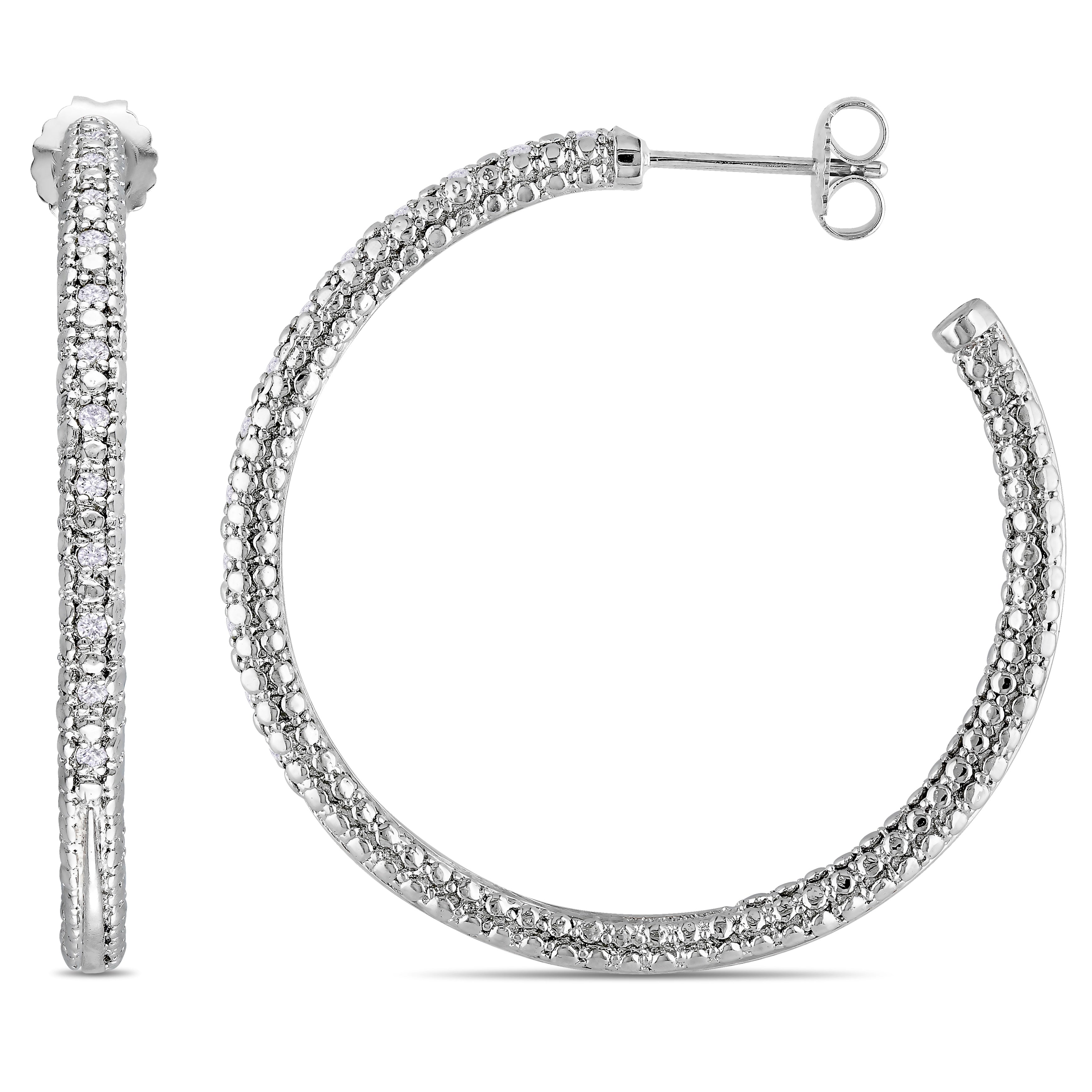 Miadora Sterling Silver 1 4Ct Tdw Diamond Hoop Earrings