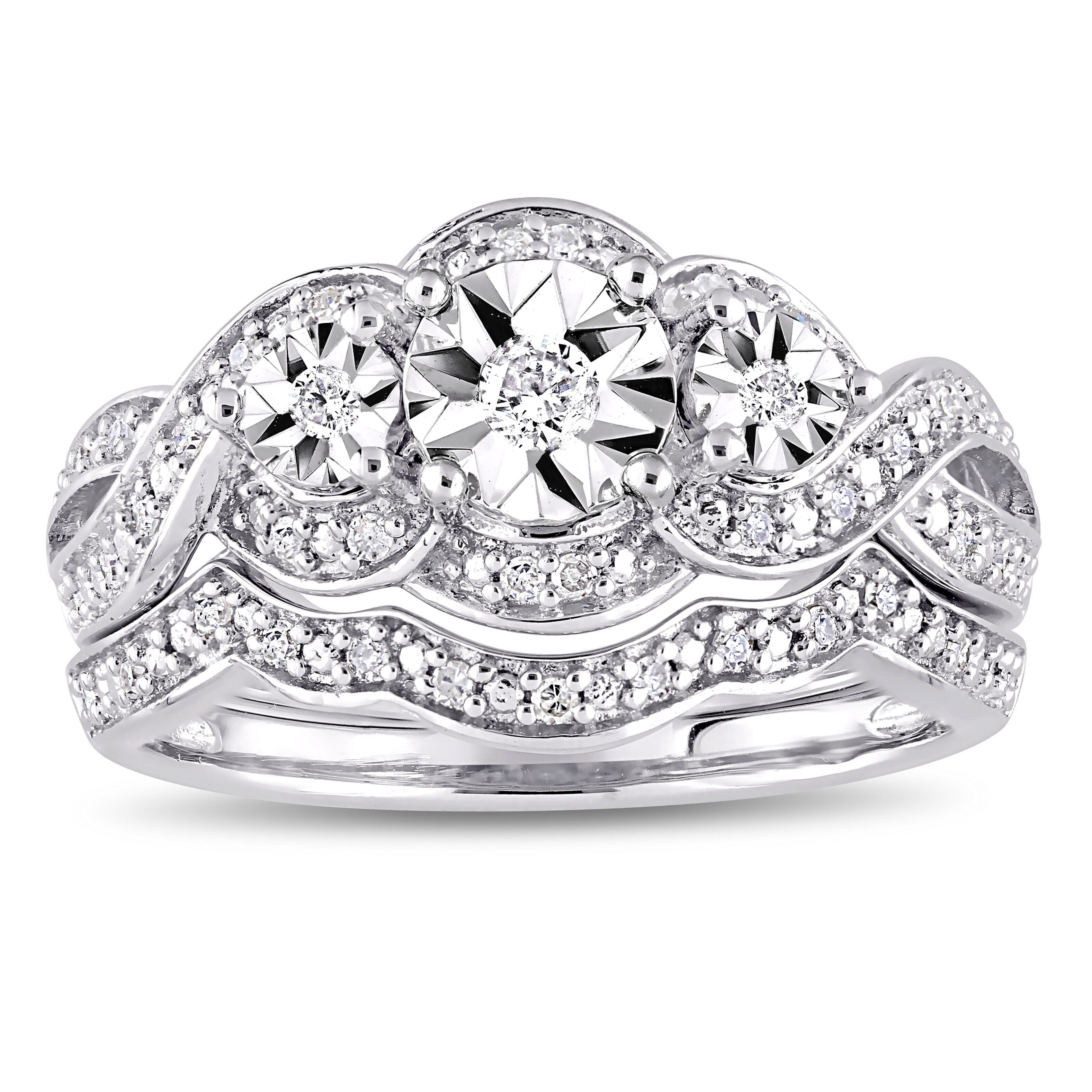 Miadora Sterling Silver 1 4Ct Tdw Diamond Infinity Crossover Bridal Ring Set