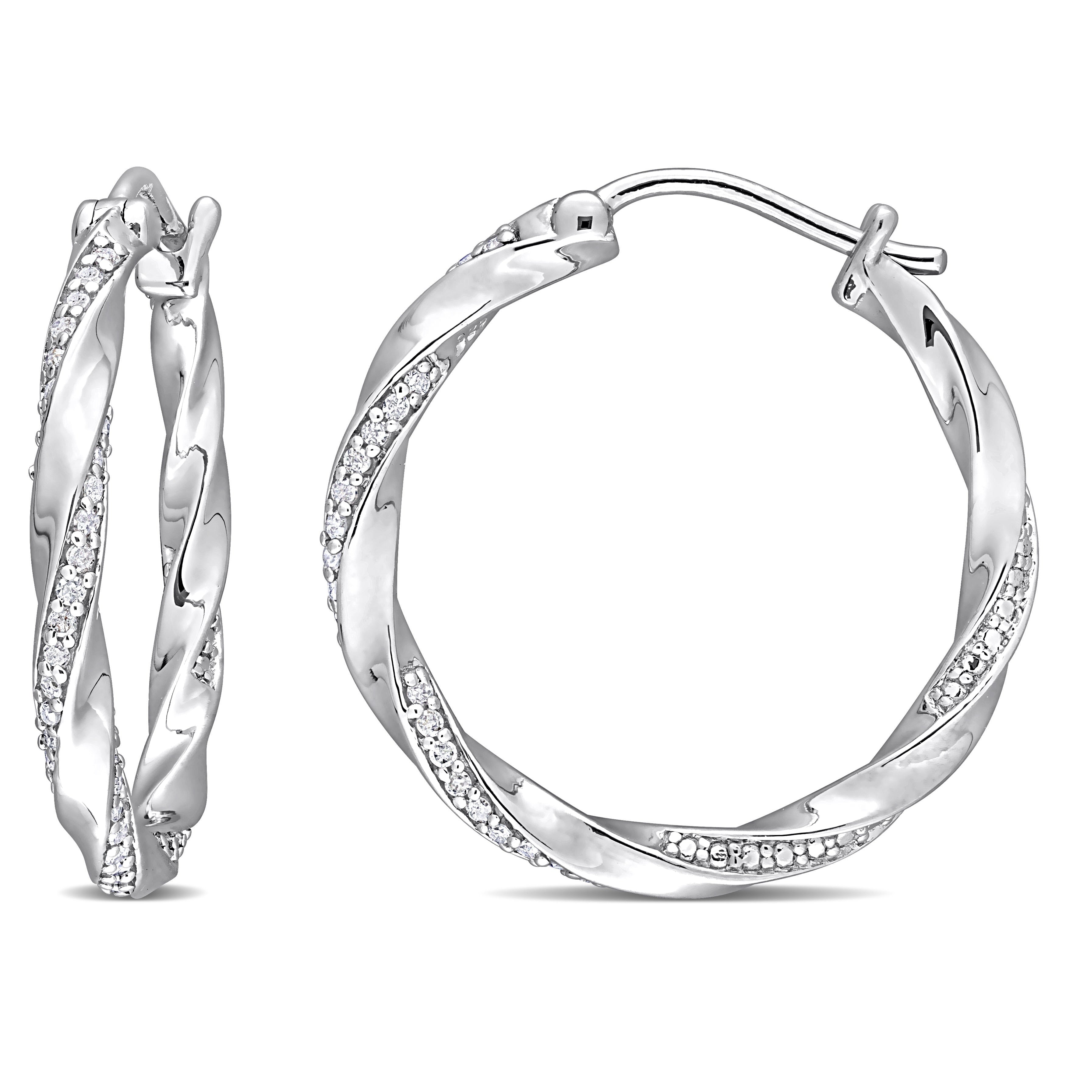 Miadora Sterling Silver 1 4Ct Tdw Diamond Twisted Hoop Earrings