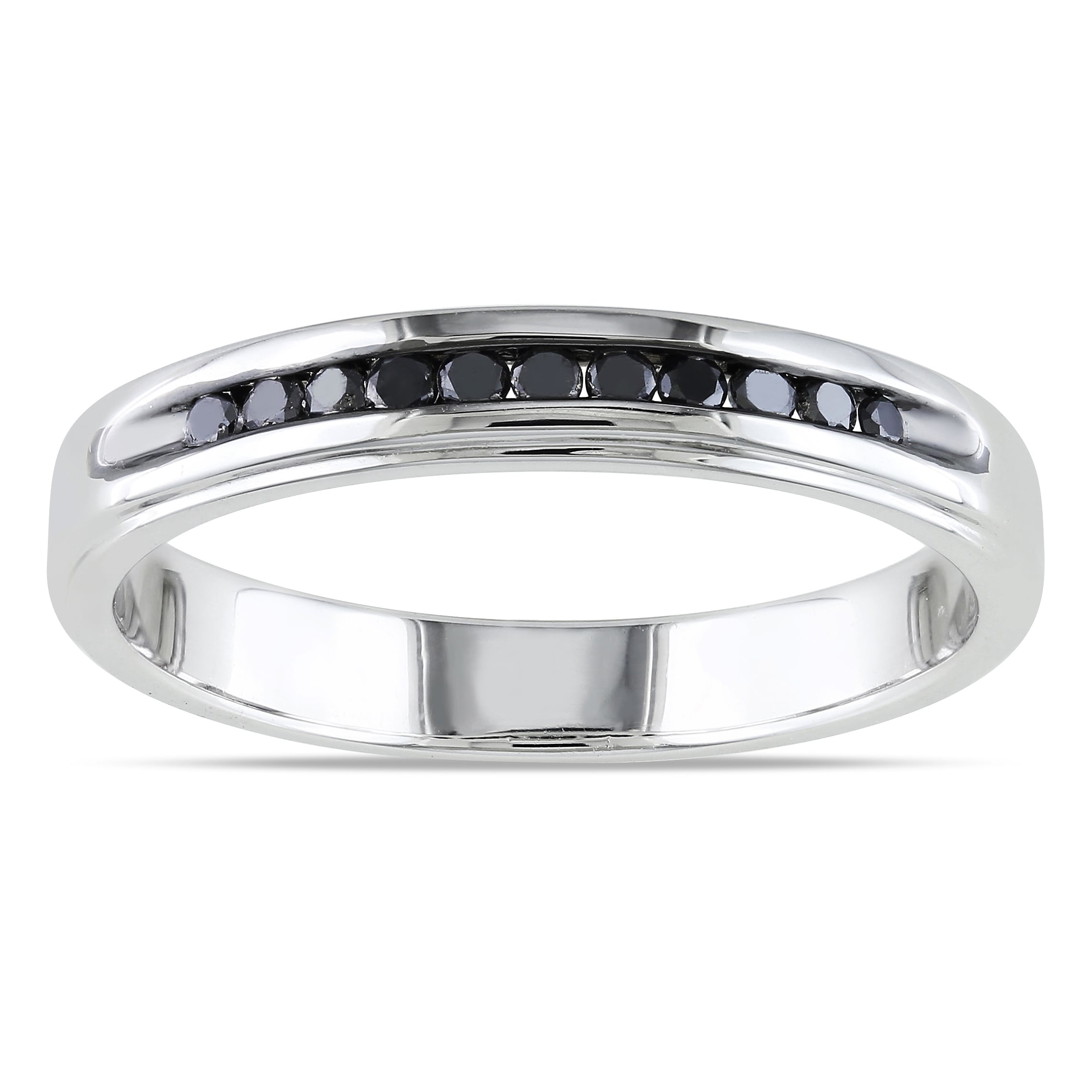 Miadora Sterling Silver 1 4Ct Tdw Mens Channel Set Black Diamond Wedding Band