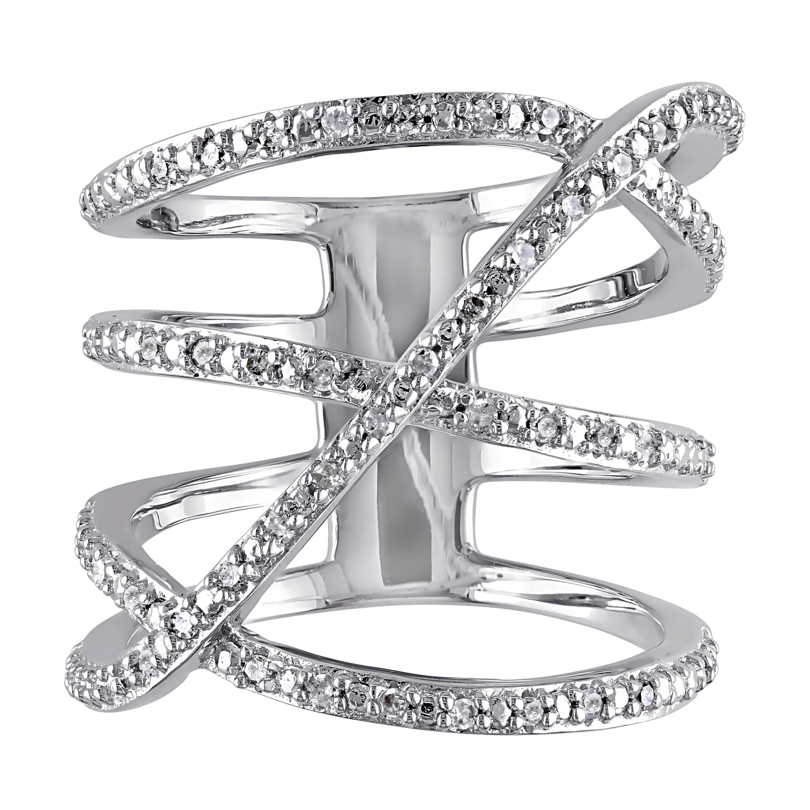 Miadora Sterling Silver 1 5Ct Tdw Diamond Crossover Highway Ring
