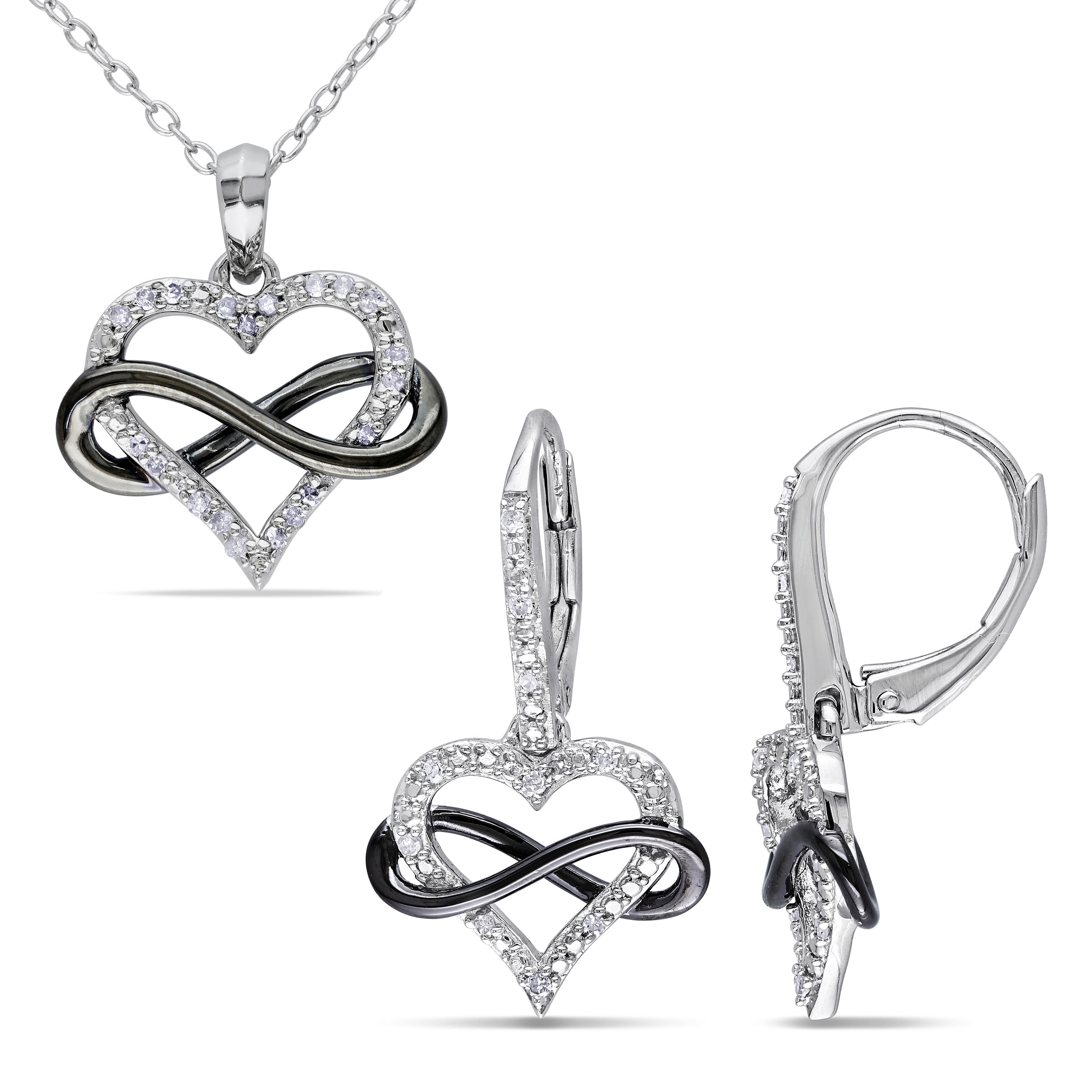 Miadora Sterling Silver 1 5Ct Tdw Diamond Heart Infinity Necklace And Earrings Set