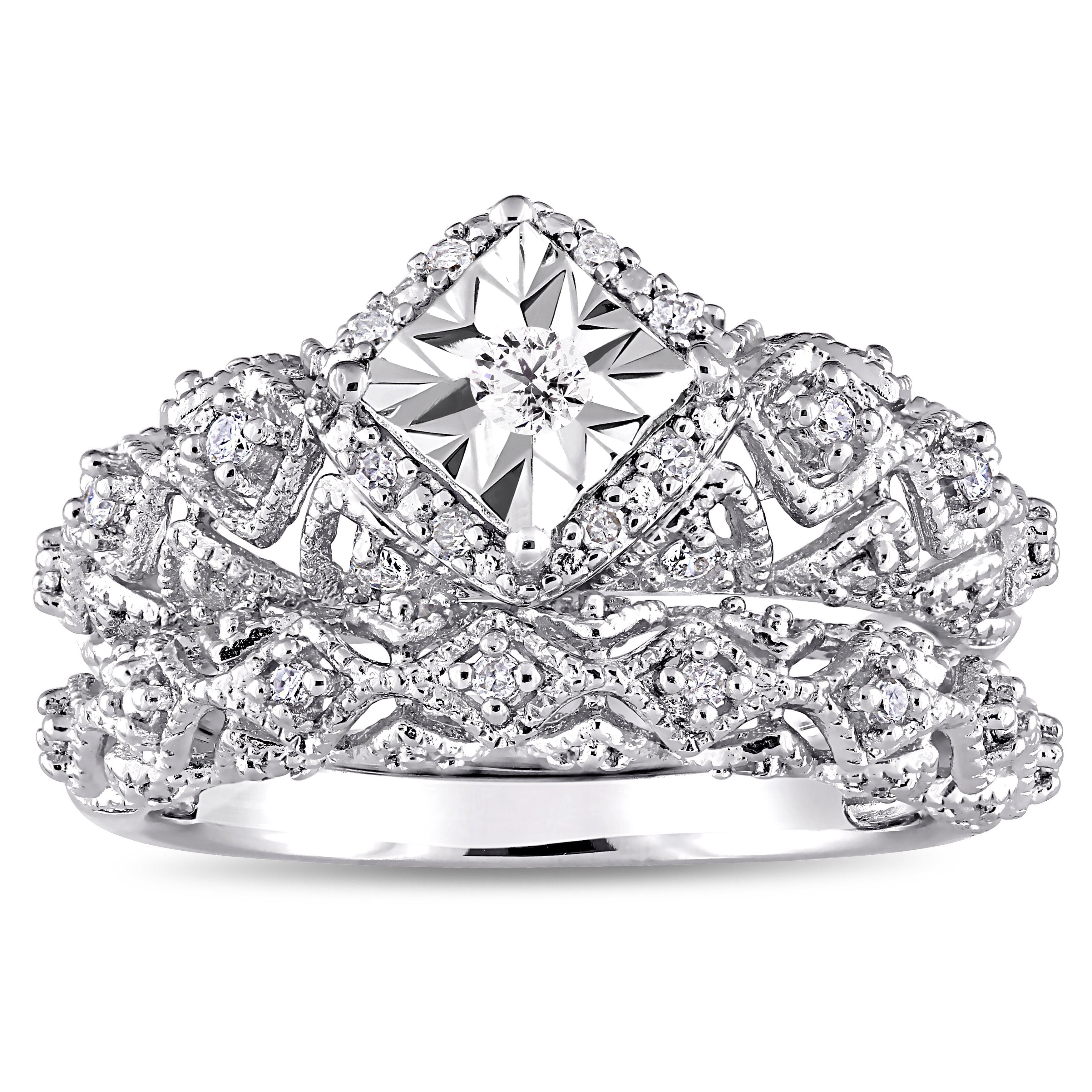 Miadora Sterling Silver 1 5Ct Tdw Diamond Infinity Bridal Ring Set