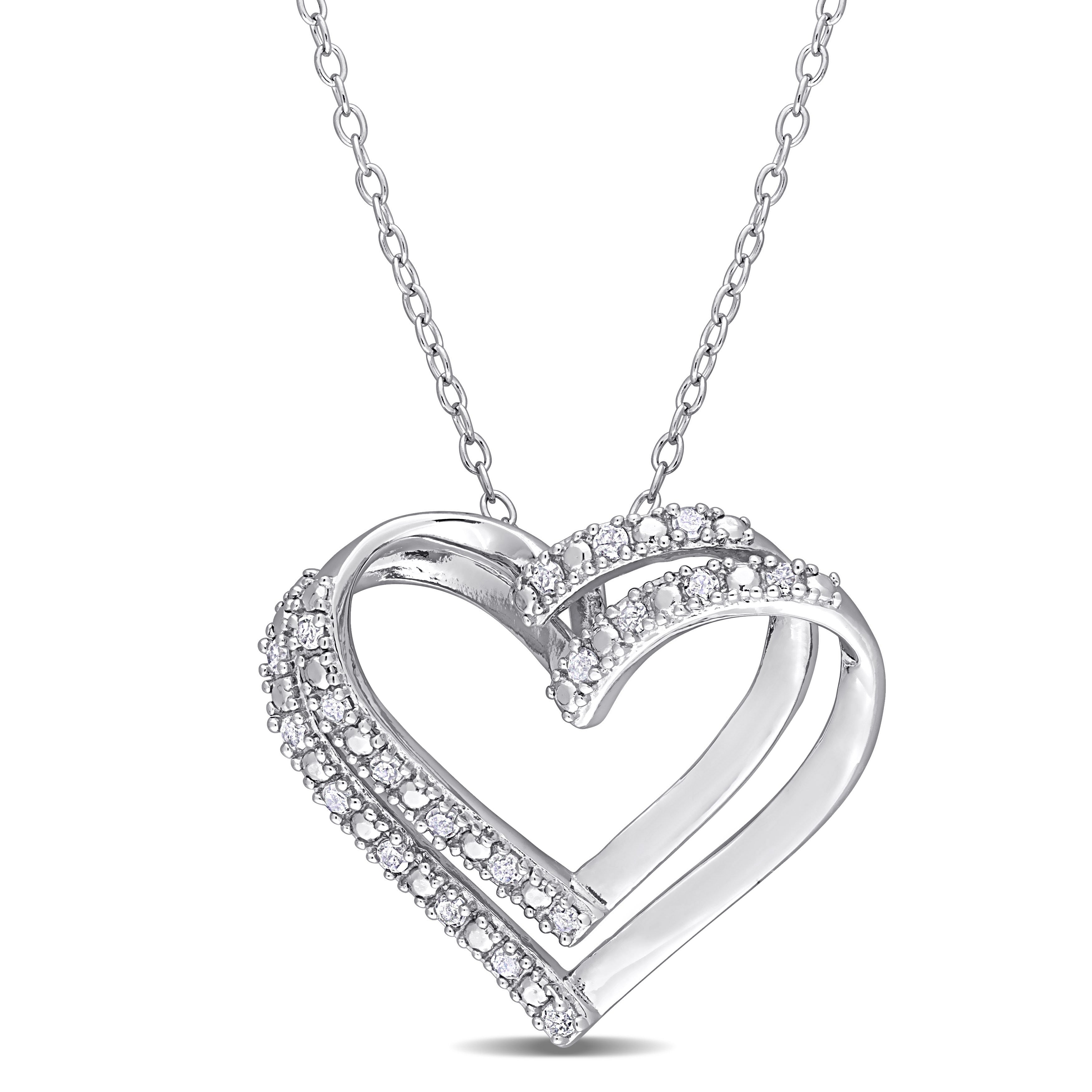 Miadora Sterling Silver 1 5Ct Tdw Diamond Open Double Heart Necklace
