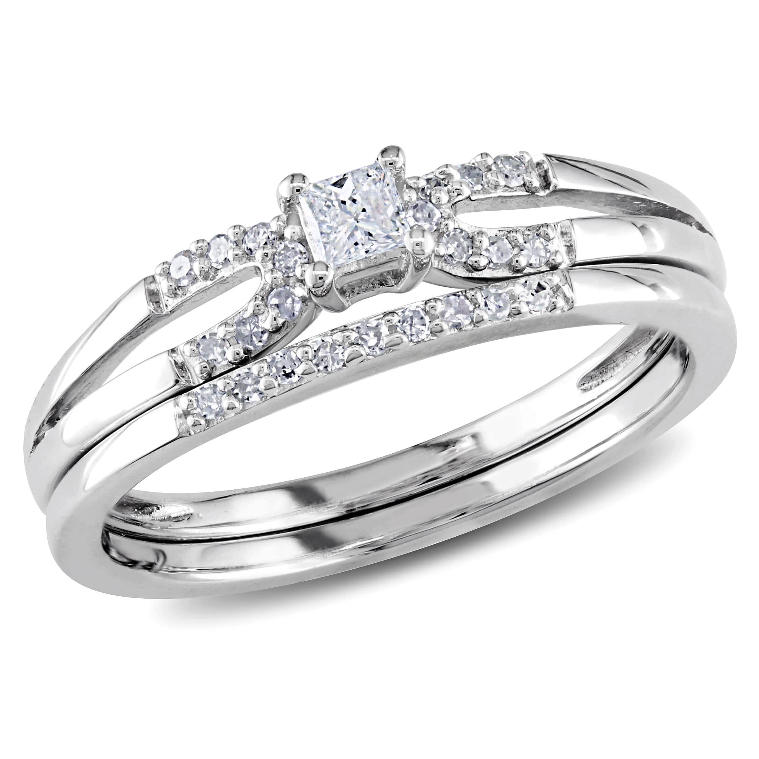 Miadora Sterling Silver 1 5Ct Tdw Diamond Split Shank Bridal Ring Set