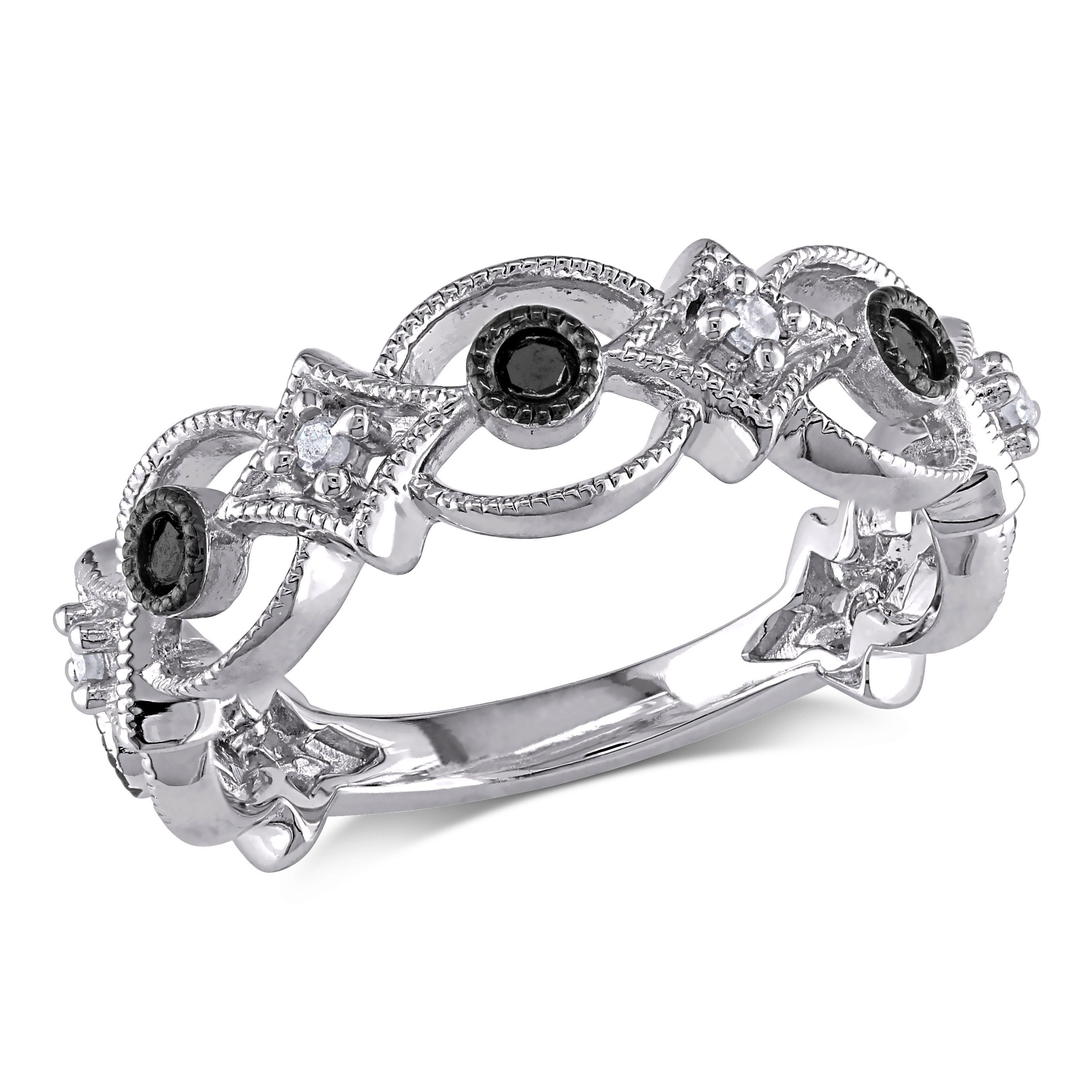 Miadora Sterling Silver 1 6Ct Tdw Black And White Diamond Ring