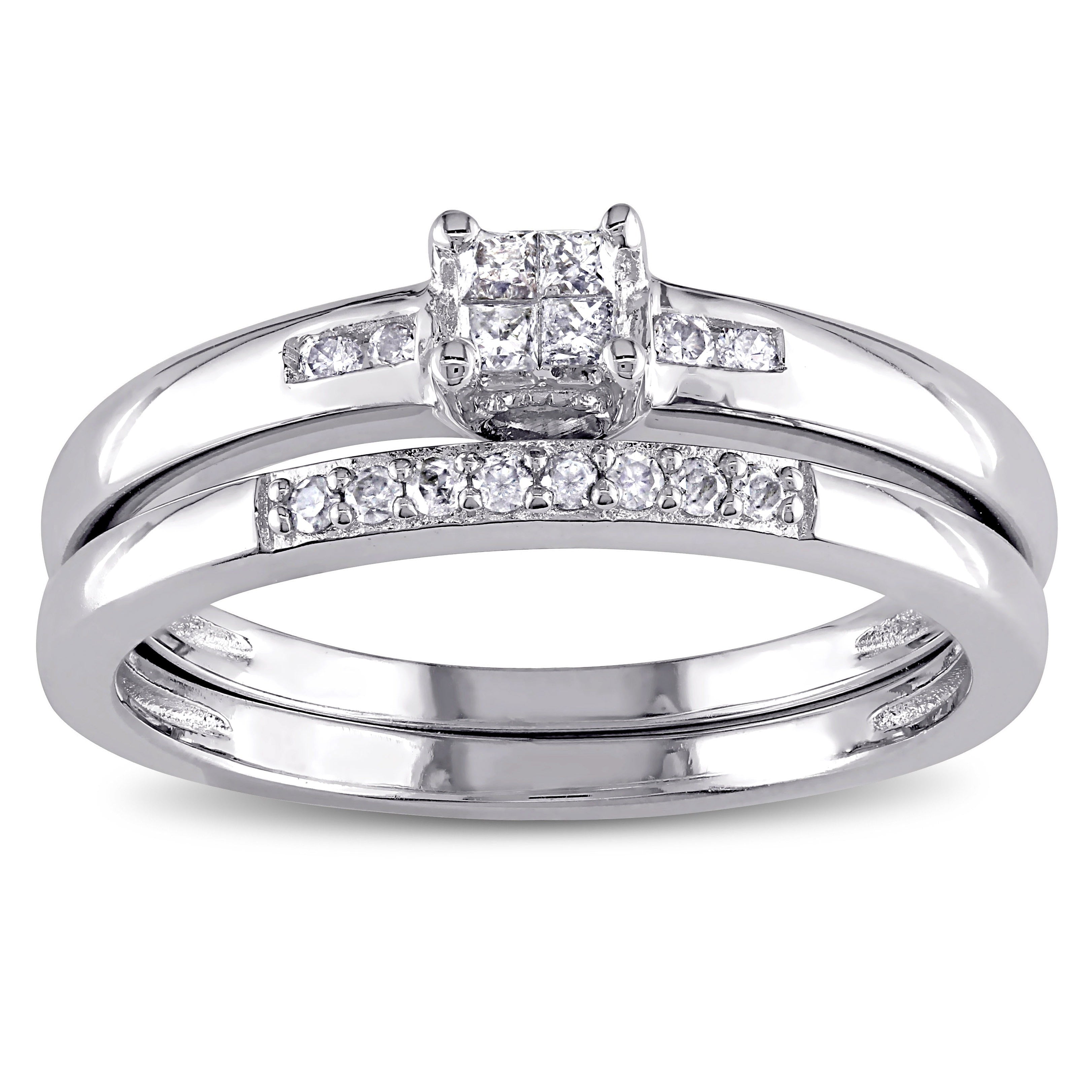 Miadora Sterling Silver 1 6Ct Tdw Princess Cut Diamond Bridal Ring Set