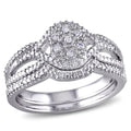 Miadora Sterling Silver 1 7Ct Tdw Diamond Cluster Split Shank Bridal Ring Set