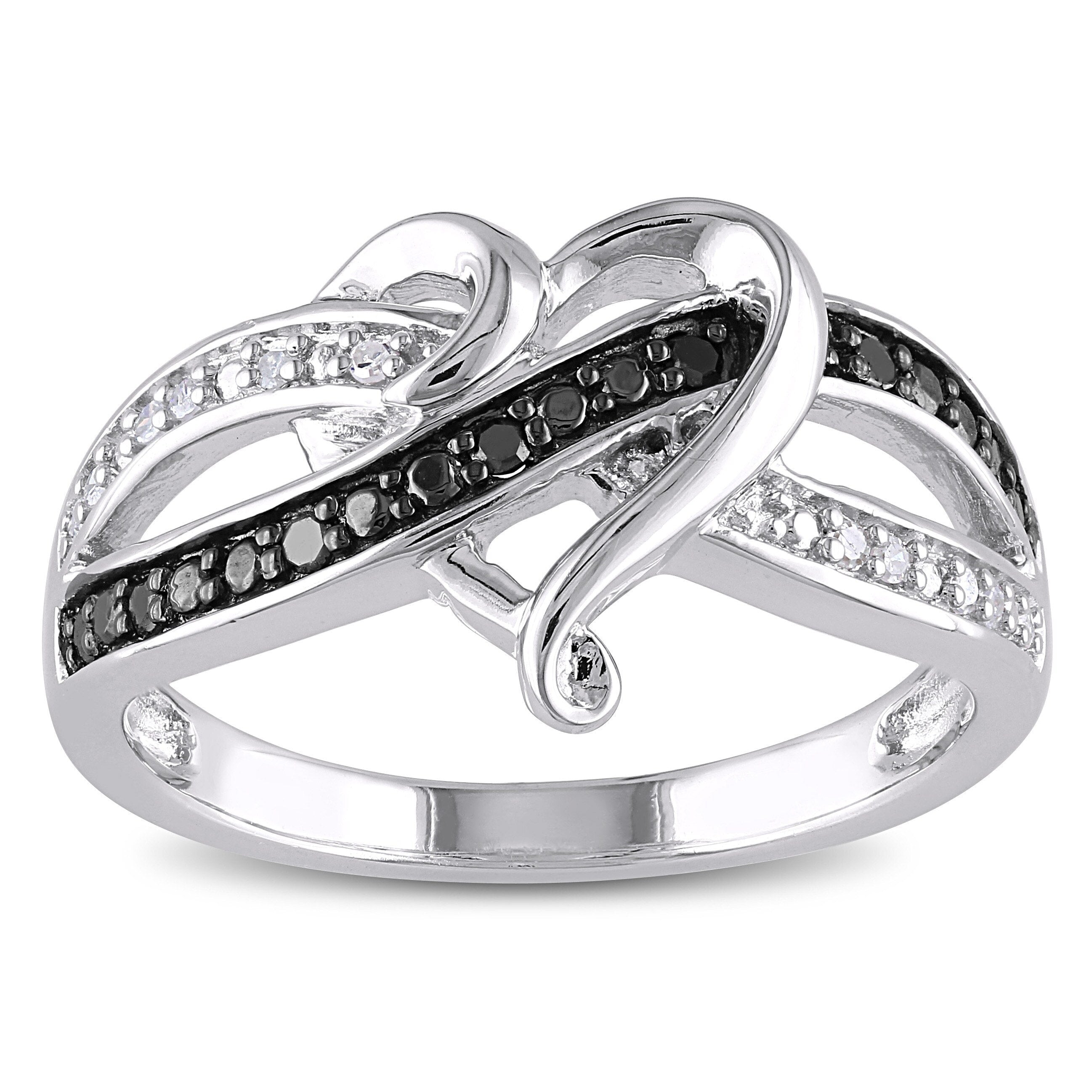 Miadora Sterling Silver 1 8Ct Tdw Black White Diamond Heart Ring