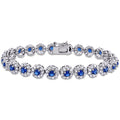 Miadora Sterling Silver 11 1 3 Ct Tgw Created Blue And White Sapphire Halo Floral Tennis Bracelet