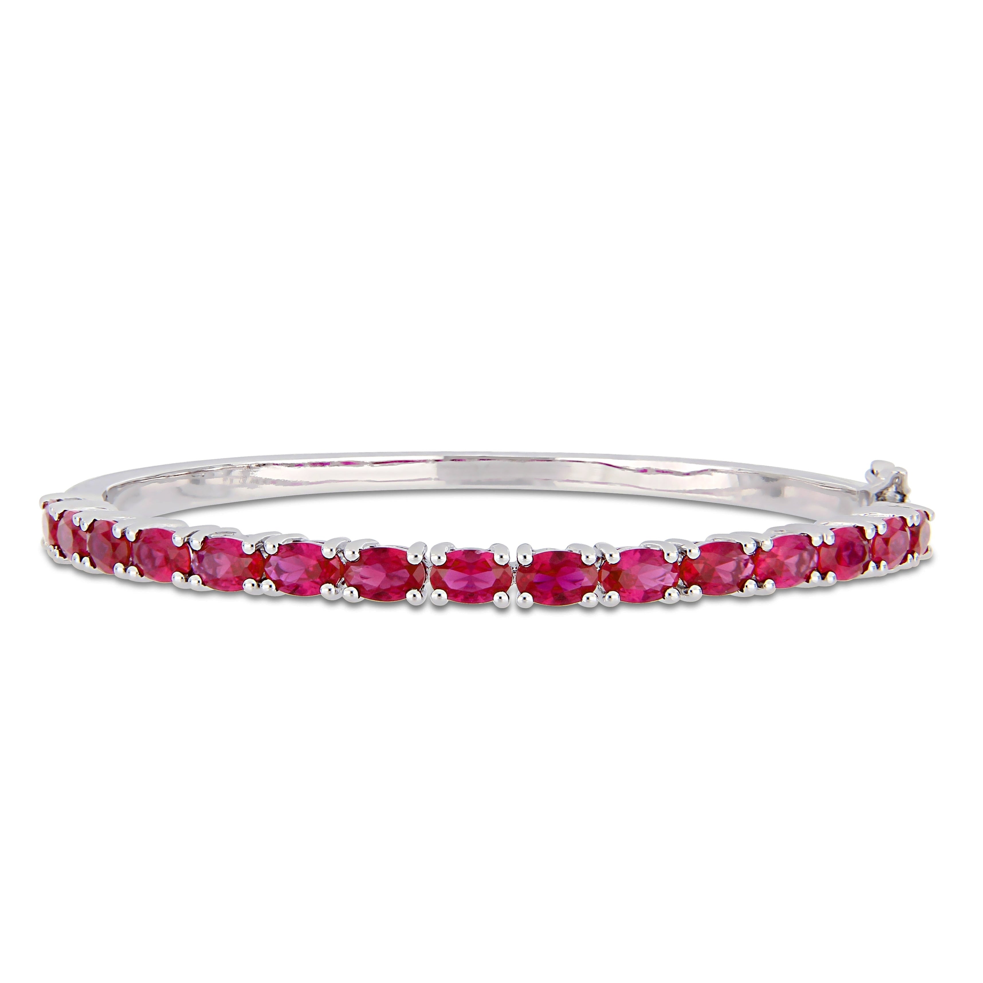 Miadora Sterling Silver 11 1 4Ct Tgw Created Ruby Semi Eternity Bangle