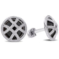 Miadora Sterling Silver 17Ct Tgw Black Onyx Diamond Illusion Circular Checker Cufflinks
