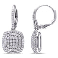 Miadora Sterling Silver 1Ct Tdw Diamond Cluster Double Halo Leverback Earrings