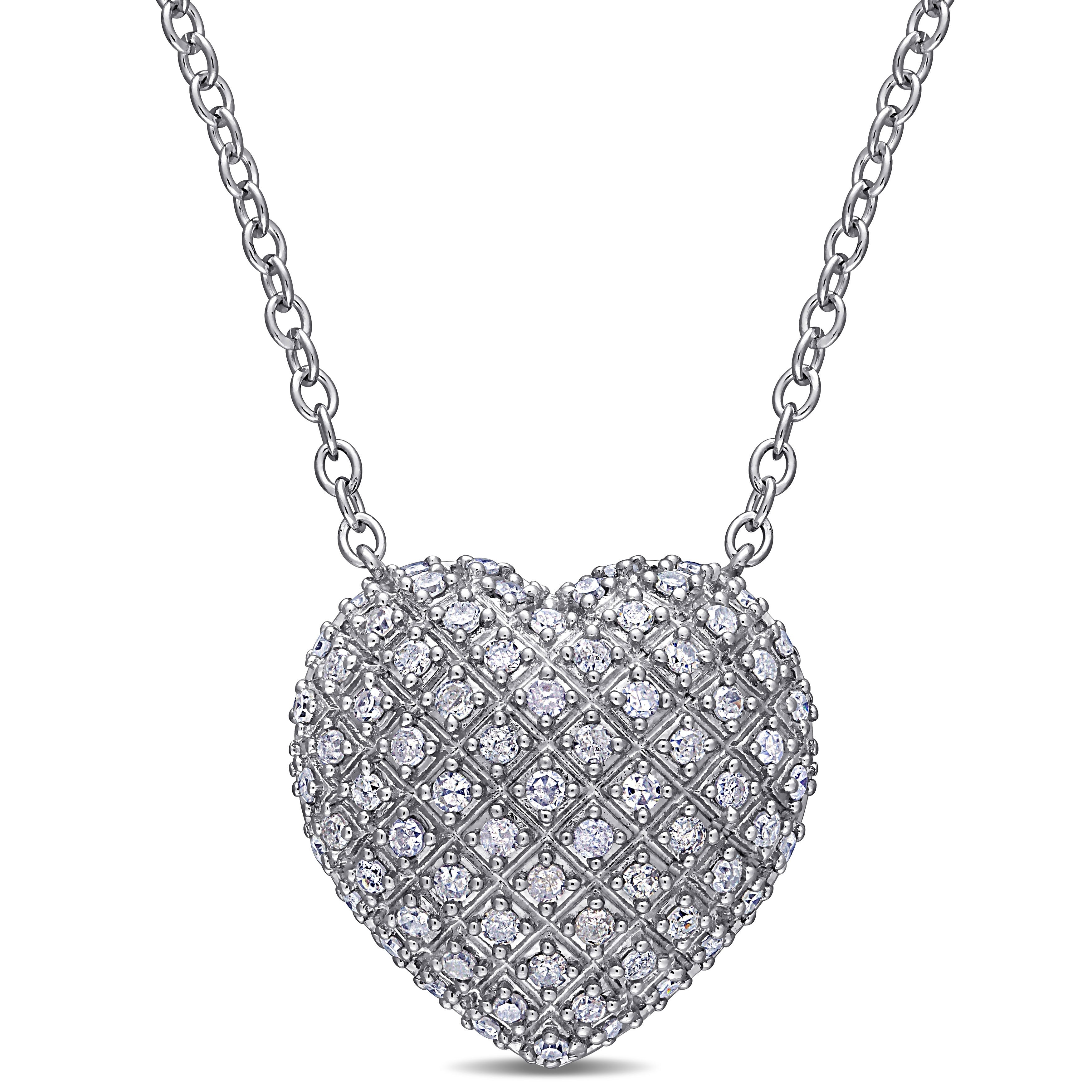 Miadora Sterling Silver 1Ct Tdw Diamond Clustered Heart Necklace