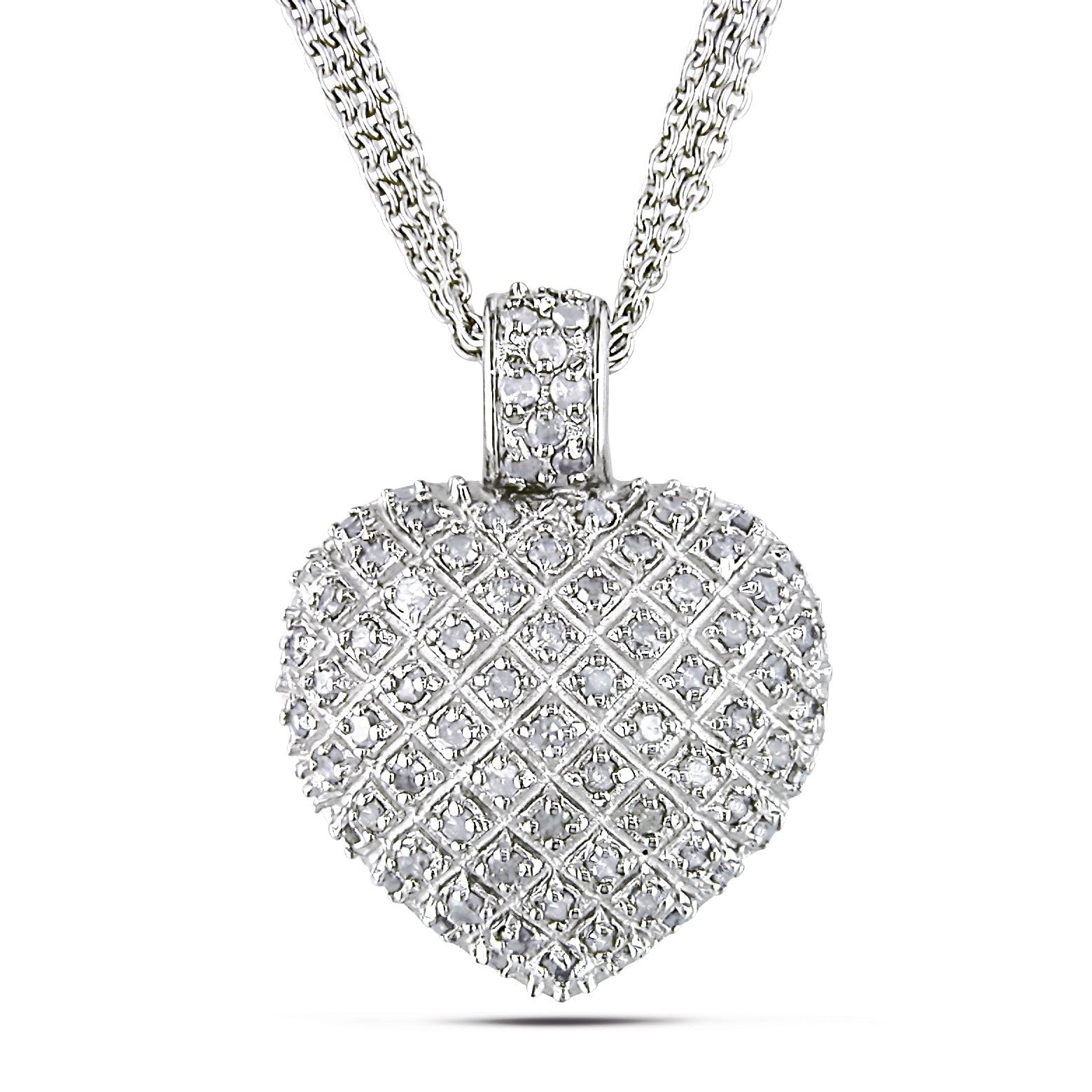 Miadora Sterling Silver 1Ct Tdw Diamond Heart Triple Strand Drop Necklace