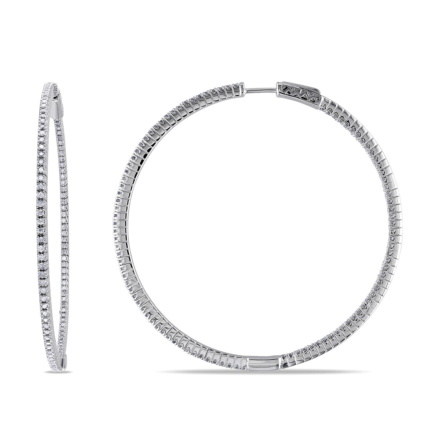 Miadora Sterling Silver 1Ct Tdw Diamond Thin Hoop Earrings