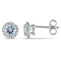 Miadora Sterling Silver 1Ct Tgw Blue Topaz And Diamond Halo Stud Earrings