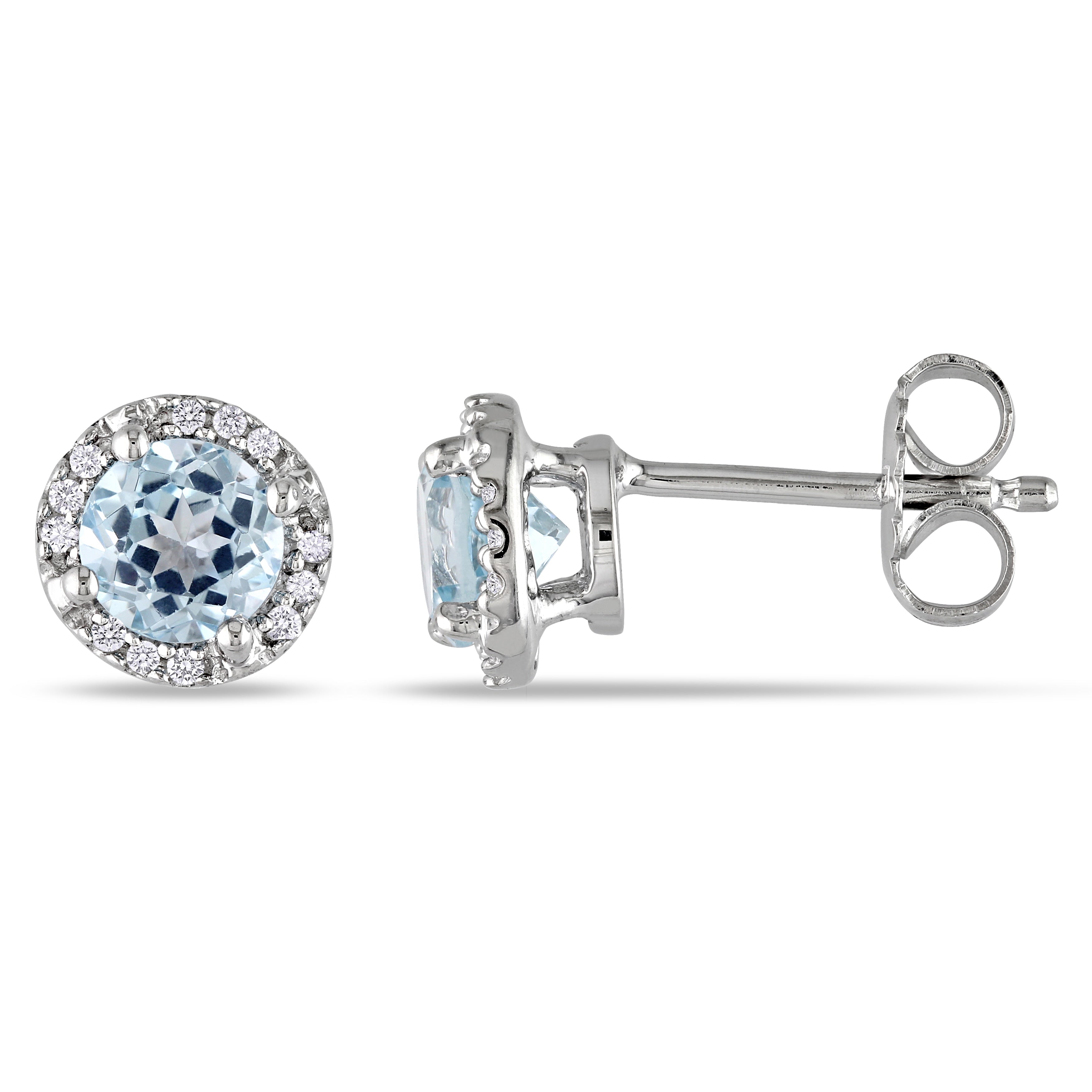 Miadora Sterling Silver 1Ct Tgw Blue Topaz And Diamond Halo Stud Earrings