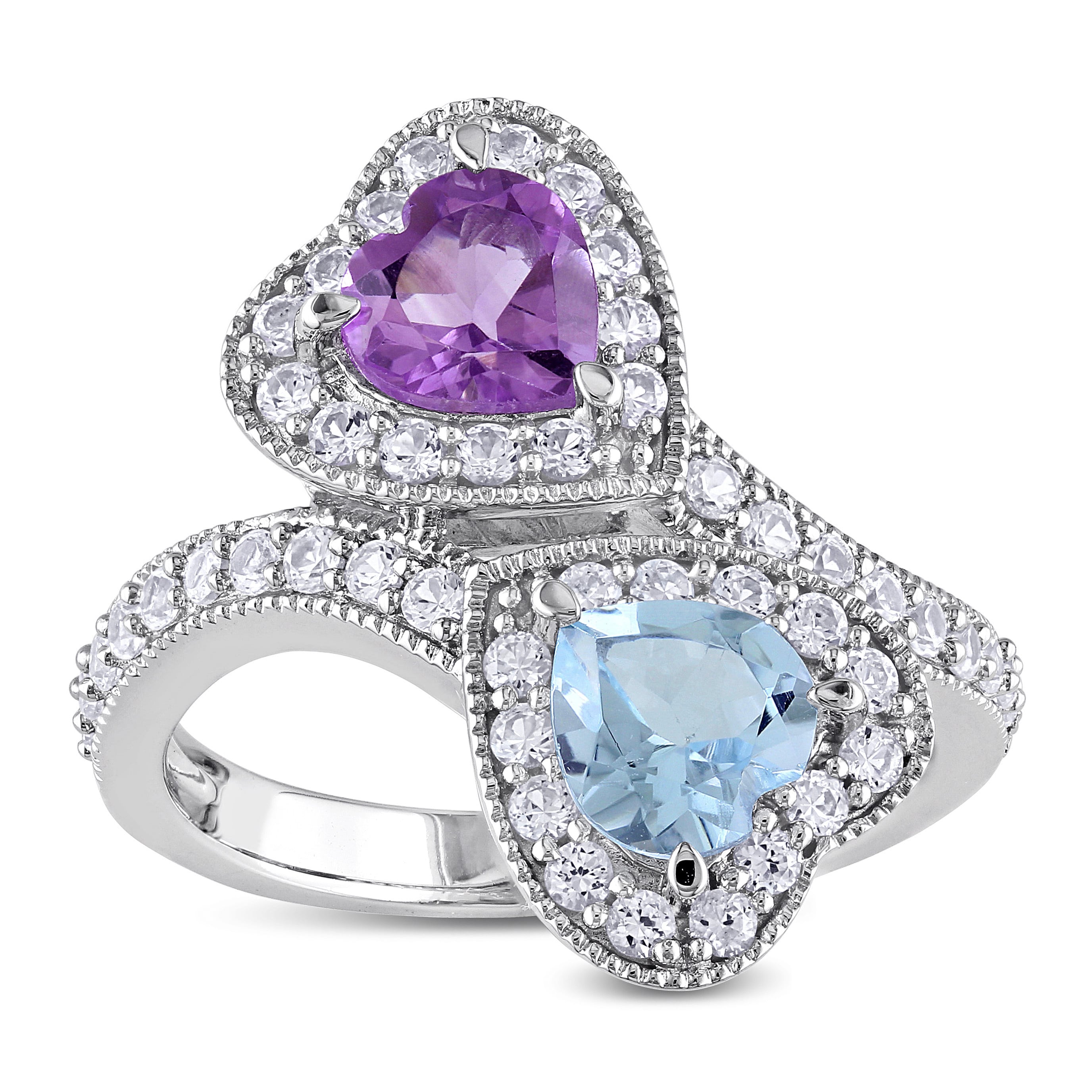 Miadora Sterling Silver 2 1 2Ct Tgw Multi Gemstone Double Heart Ring