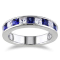 Miadora Sterling Silver 2 1 3Ct Tgw Square Cut Created Blue And White Sapphire Stackable Anniversary