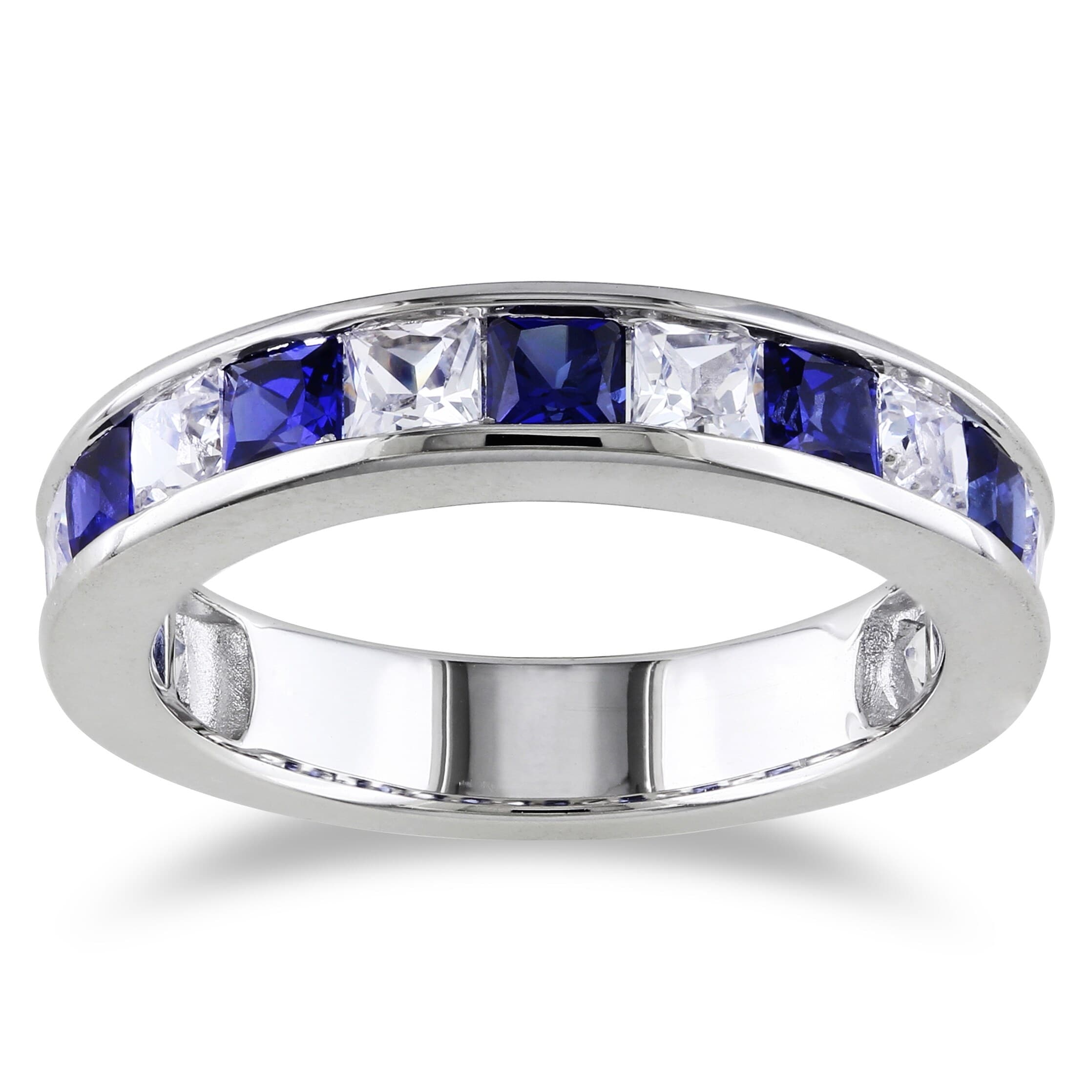 Miadora Sterling Silver 2 1 3Ct Tgw Square Cut Created Blue And White Sapphire Stackable Anniversary