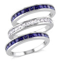 Miadora Sterling Silver 2 1 4Ct Tgw Square Cut Created Blue And White Sapphire 3 Piece Anniversary S