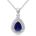 Miadora Sterling Silver Created Blue And White Sapphire Drop Necklace