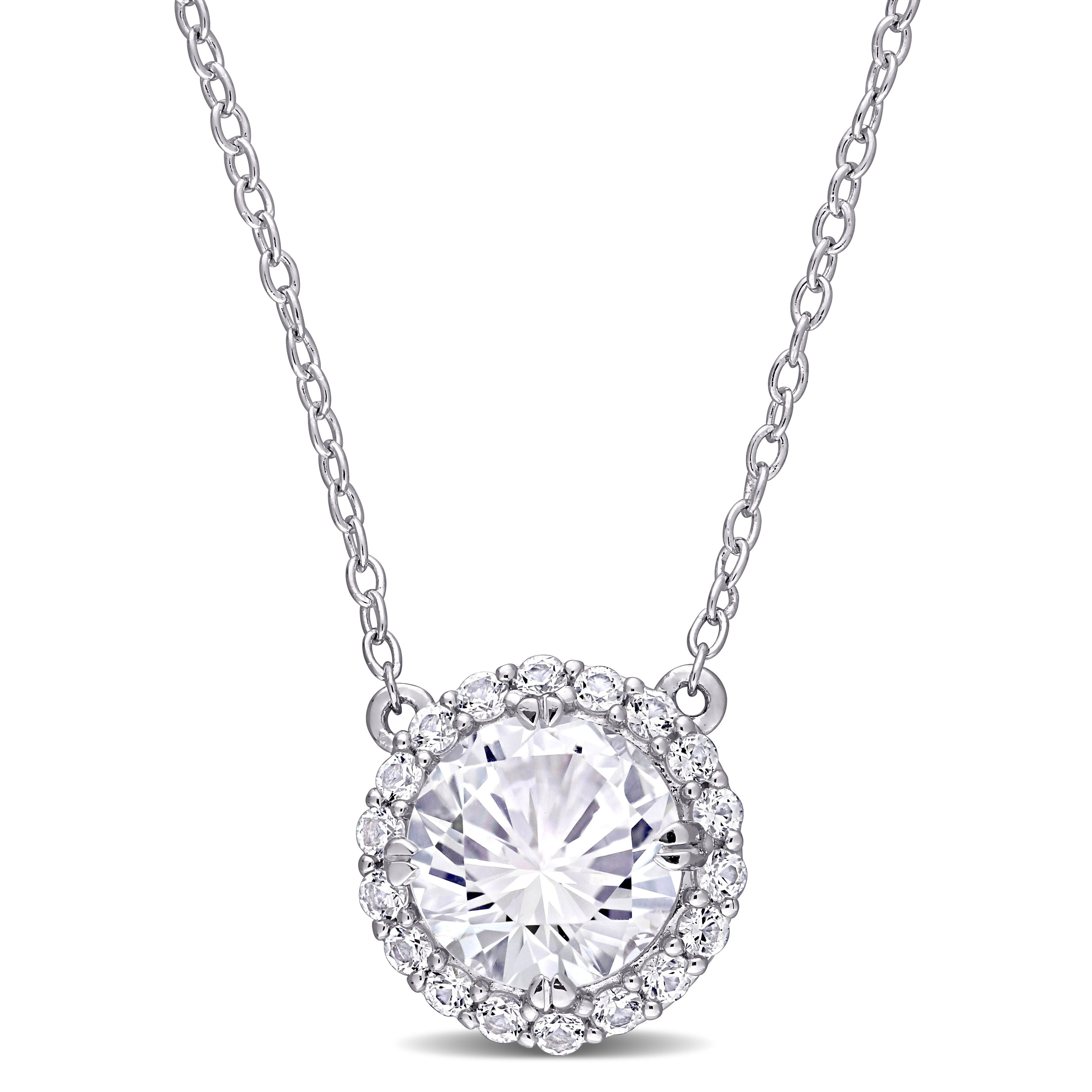 Miadora Sterling Silver 2 3 4Ct Tgw Created White Sapphire Halo Necklace