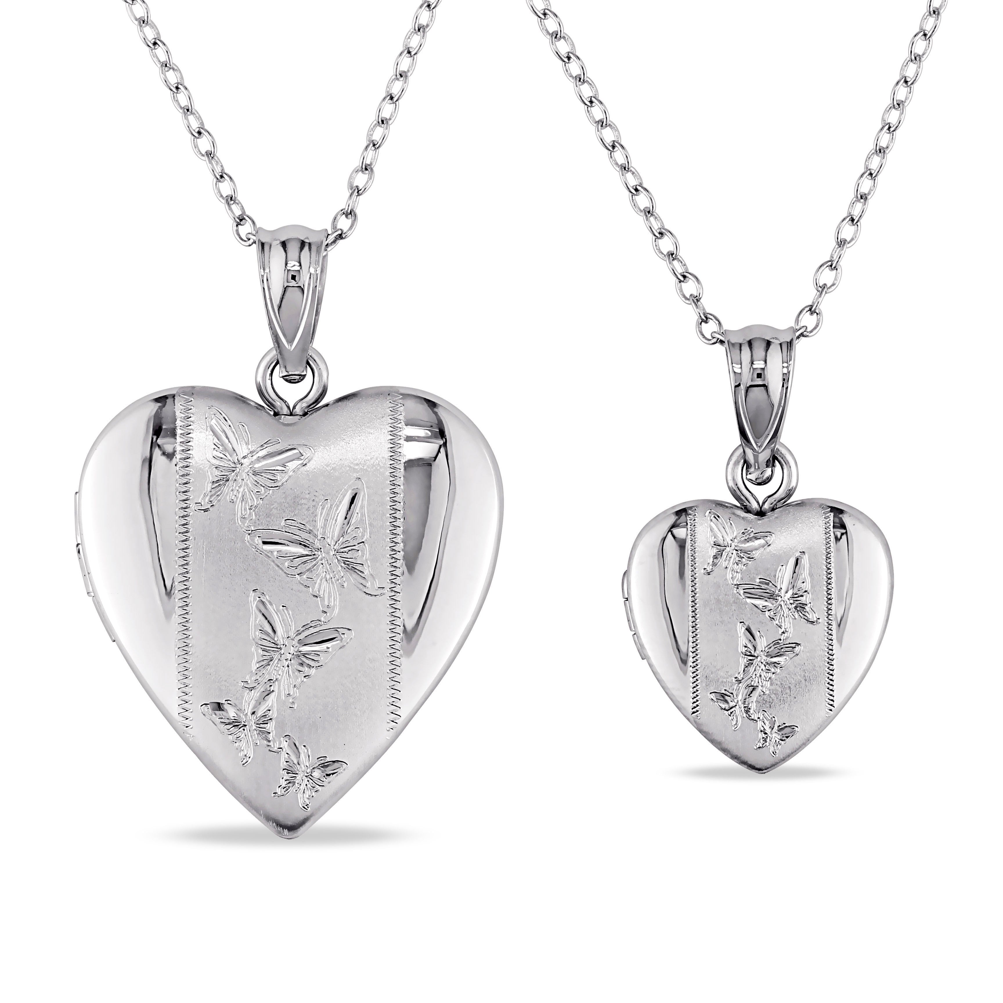 Miadora Sterling Silver Heart Locket Necklaces Set Of 2