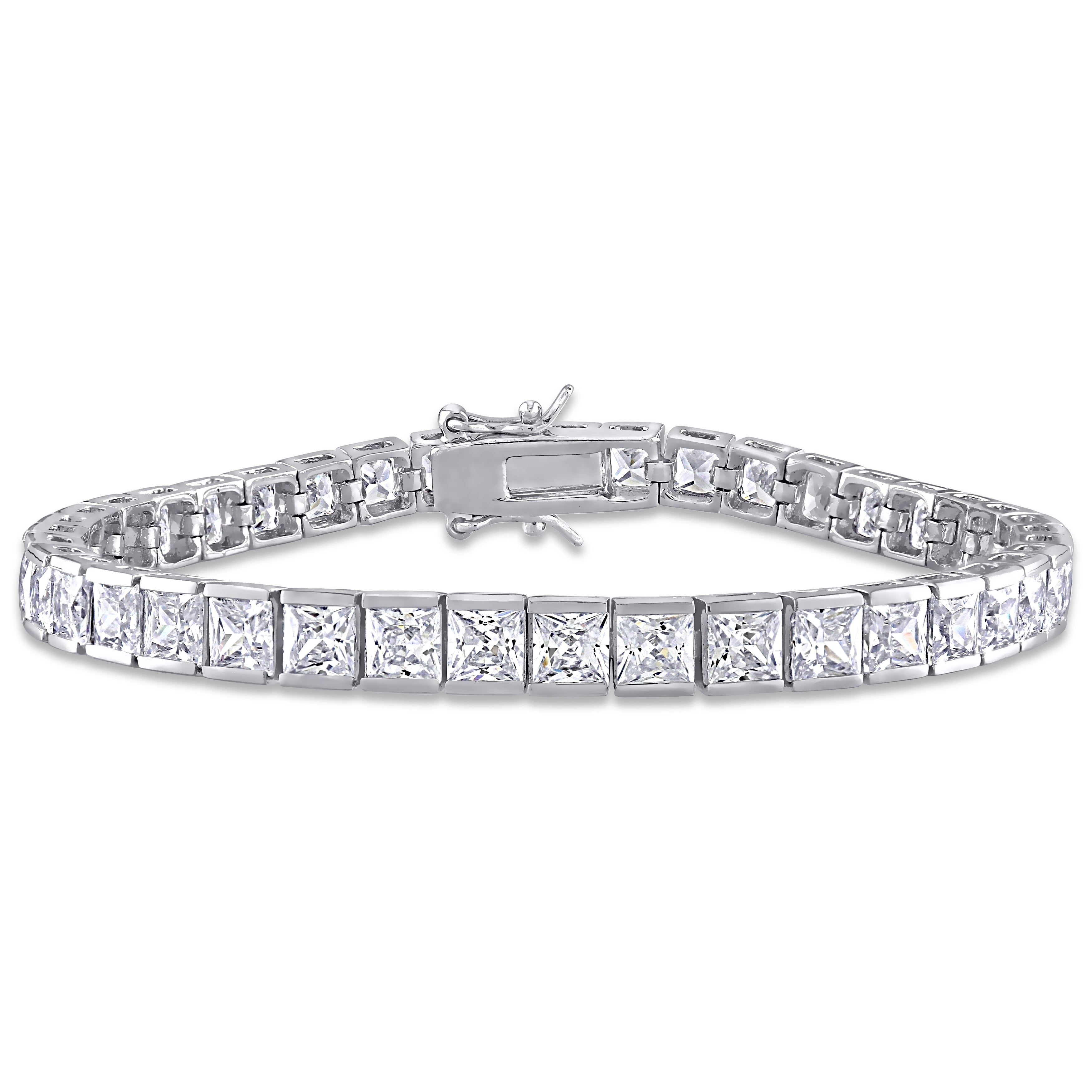 Miadora Sterling Silver 26 3 8Ct Tgw Square Cut Cubic Zirconia Tennis Bracelet
