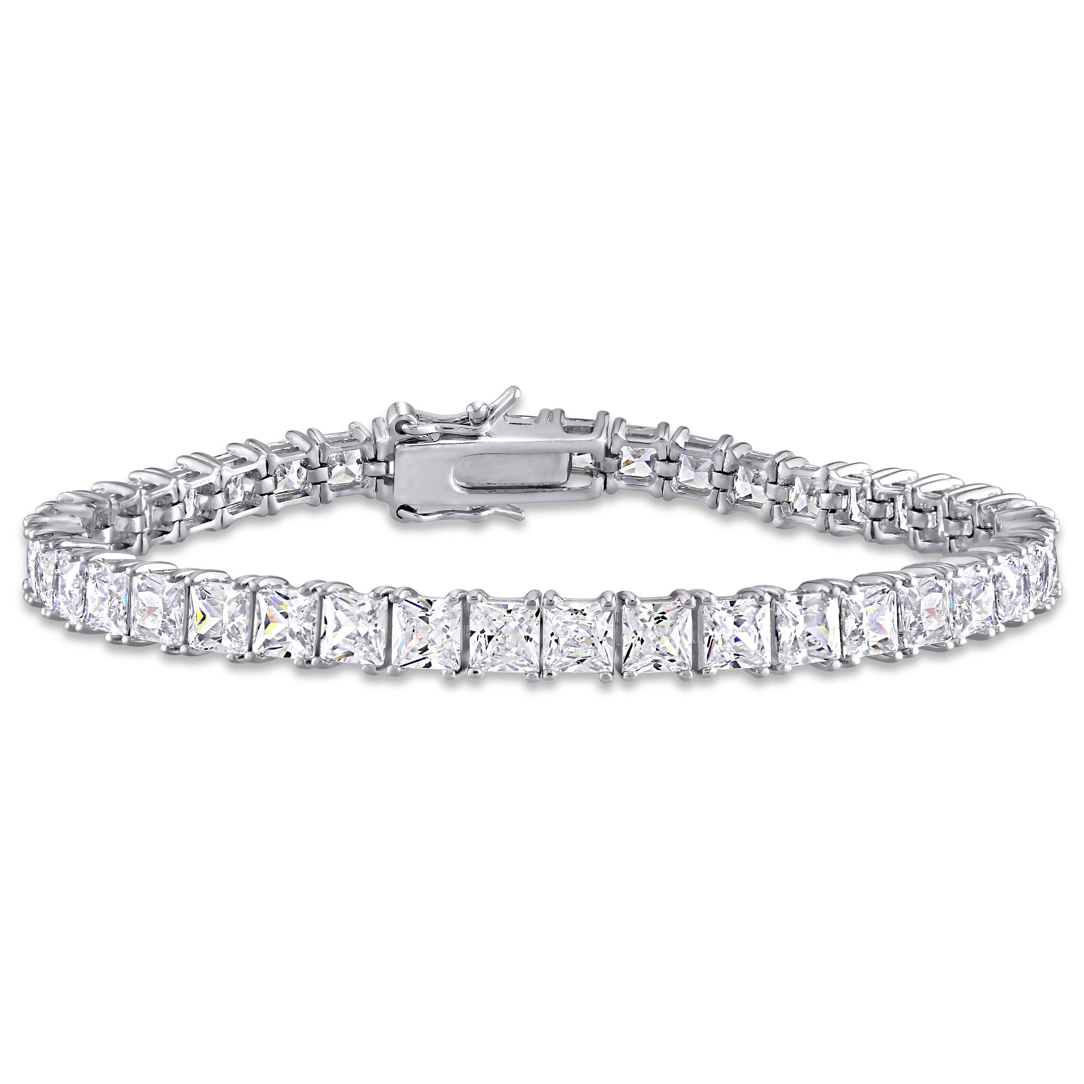 Miadora Sterling Silver 27Ct Tgw Square Cut Cubic Zirconia Tennis Bracelet