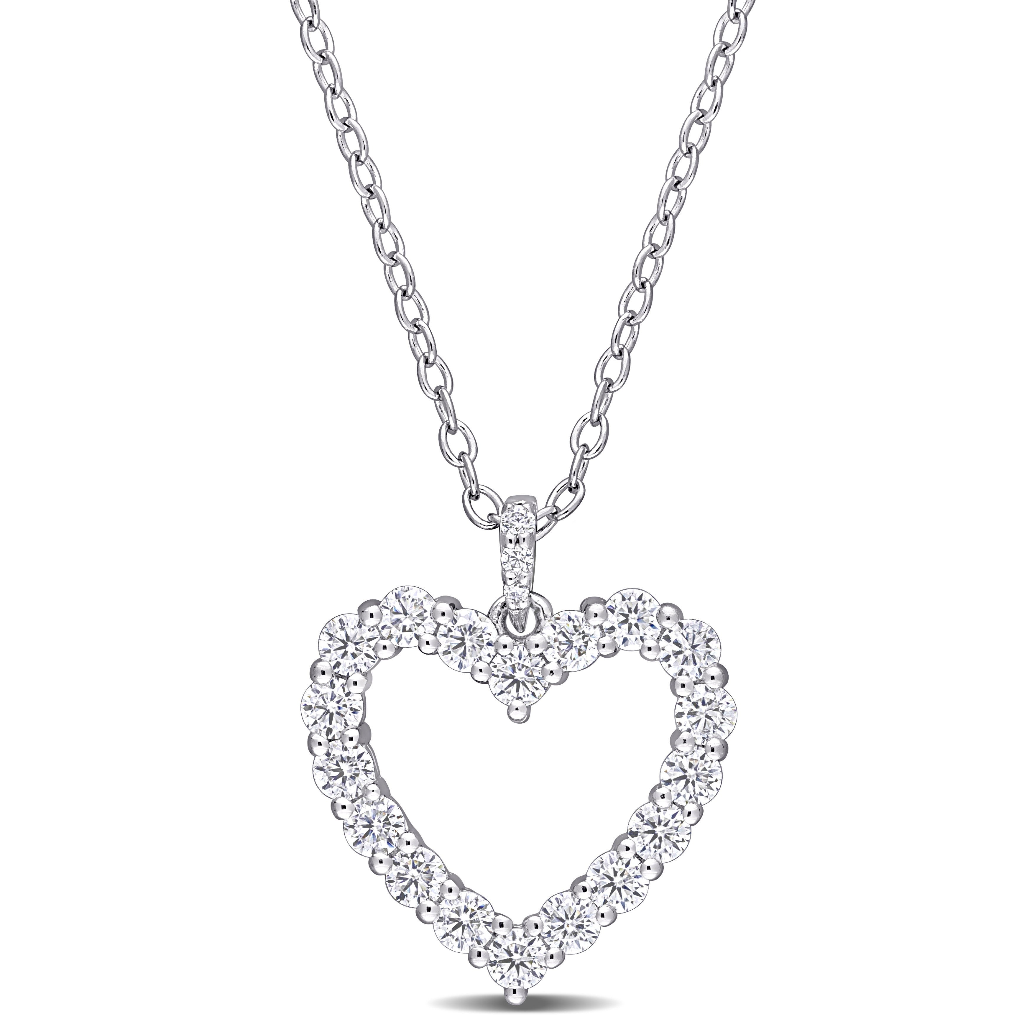 Miadora Sterling Silver 3 5Ct Tgw Created White Moissanite Heart Necklace