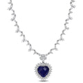 Miadora Sterling Silver 47Ct Tgw Blue And White Cubic Zirconia Heart Halo Station Necklace 18 Inch X 24 Mm X 10 Mm