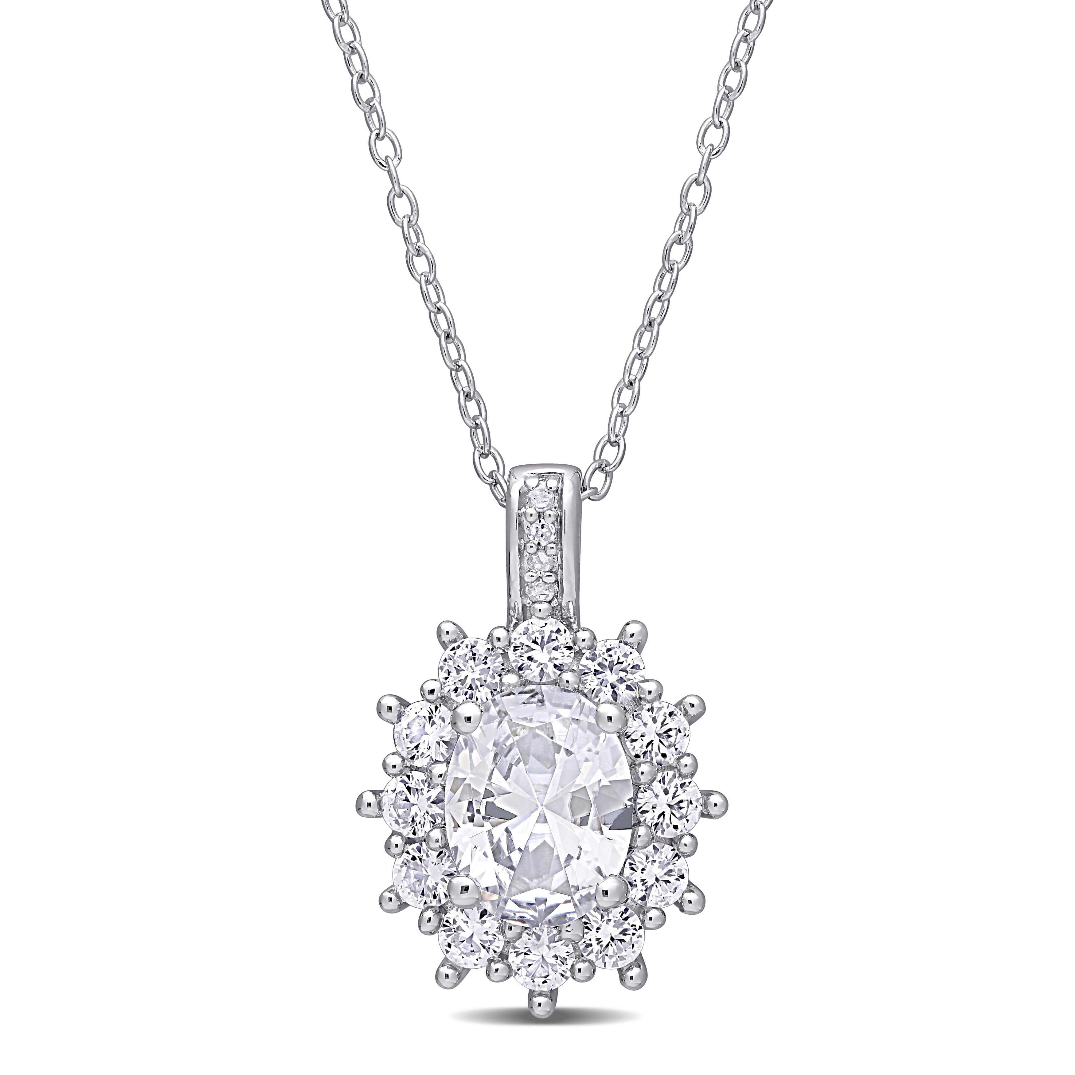 Miadora Sterling Silver 4Ct Tgw Created White Sapphire And Diamond Floral Halo Necklace