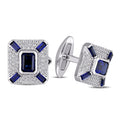 Miadora Sterling Silver 5 1 4Ct Tgw Created Blue And White Sapphire Geomteric Halo Cluster Cufflinks