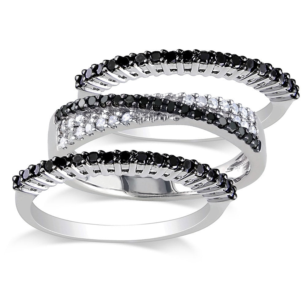 Miadora Sterling Silver 5 8Ct Tdw Black And White Diamond 3 Piece Anniversary Stackable Ring Set