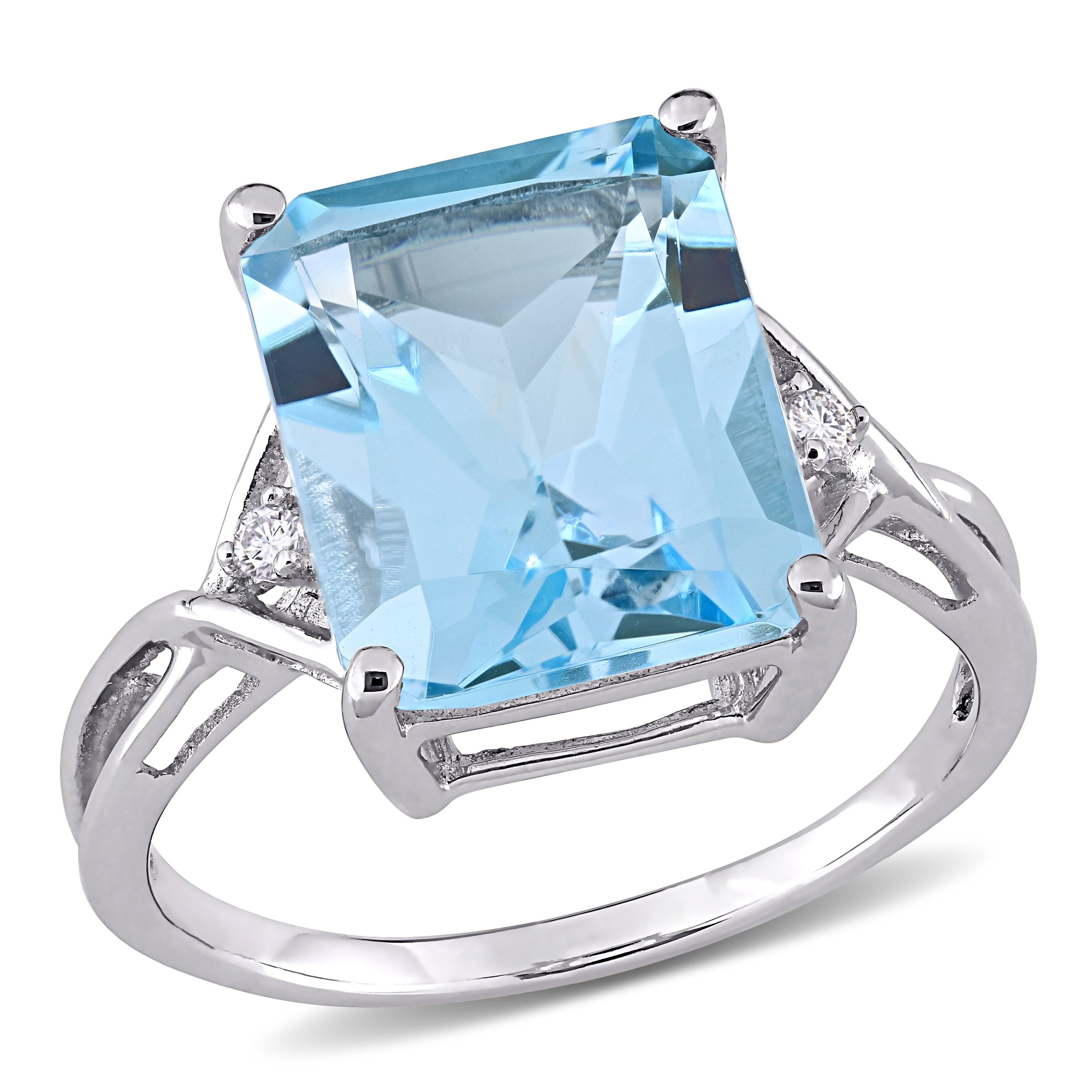 Miadora Sterling Silver 7 1 2Ct Tgw Octagon Cut Blue And White Topaz 3 Stone Cocktail Ring