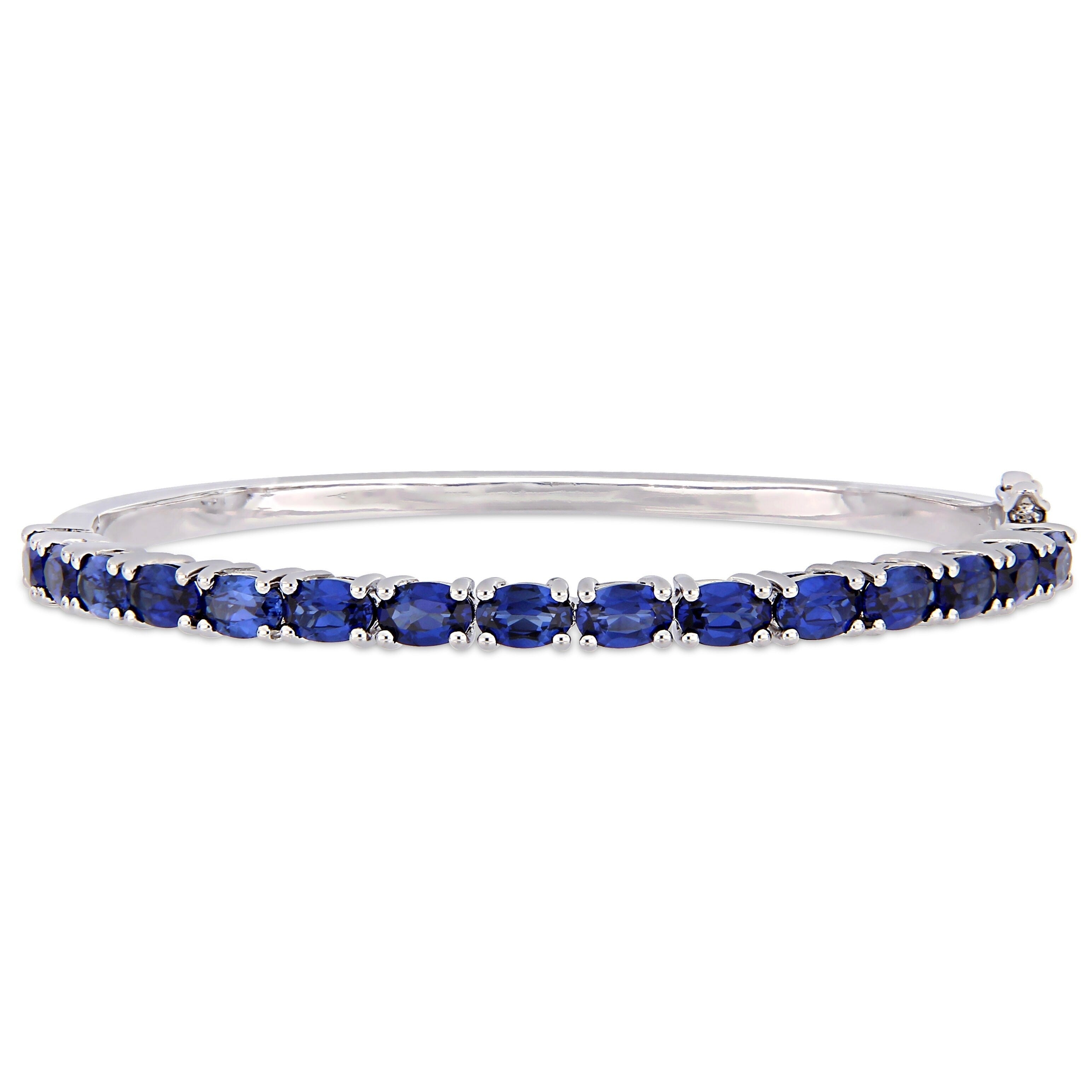 Miadora Sterling Silver 8 1 4Ct Tgw Created Blue Sapphire Semi Eternity Bangle
