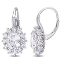Miadora Sterling Silver 8Ct Tgw Created White Sapphire And Diamond Floral Halo Leverback Earrings