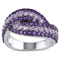 Miadora Sterling Silver Amethyst Africa And Rose De France Bypass Ring