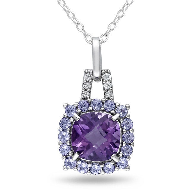 Miadora Sterling Silver Amethyst Tanzanite And Diamond Accent Necklace