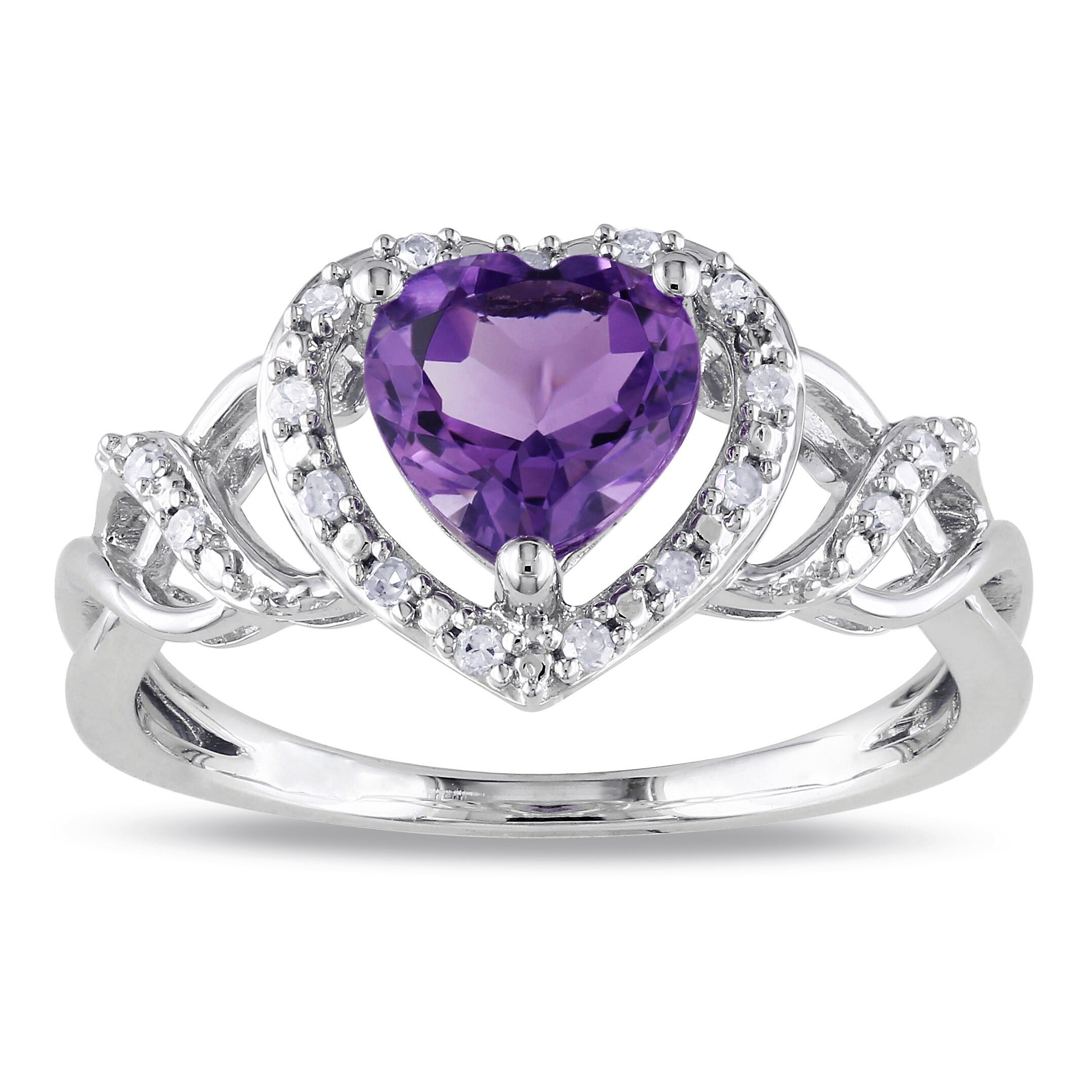 Miadora Sterling Silver Amethyst And 1 10Ct Tdw Diamond Heart Ring H I I2 I3