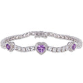 Miadora Sterling Silver Amethyst And Created White Sapphire Triple Heart Tennis Bracelet