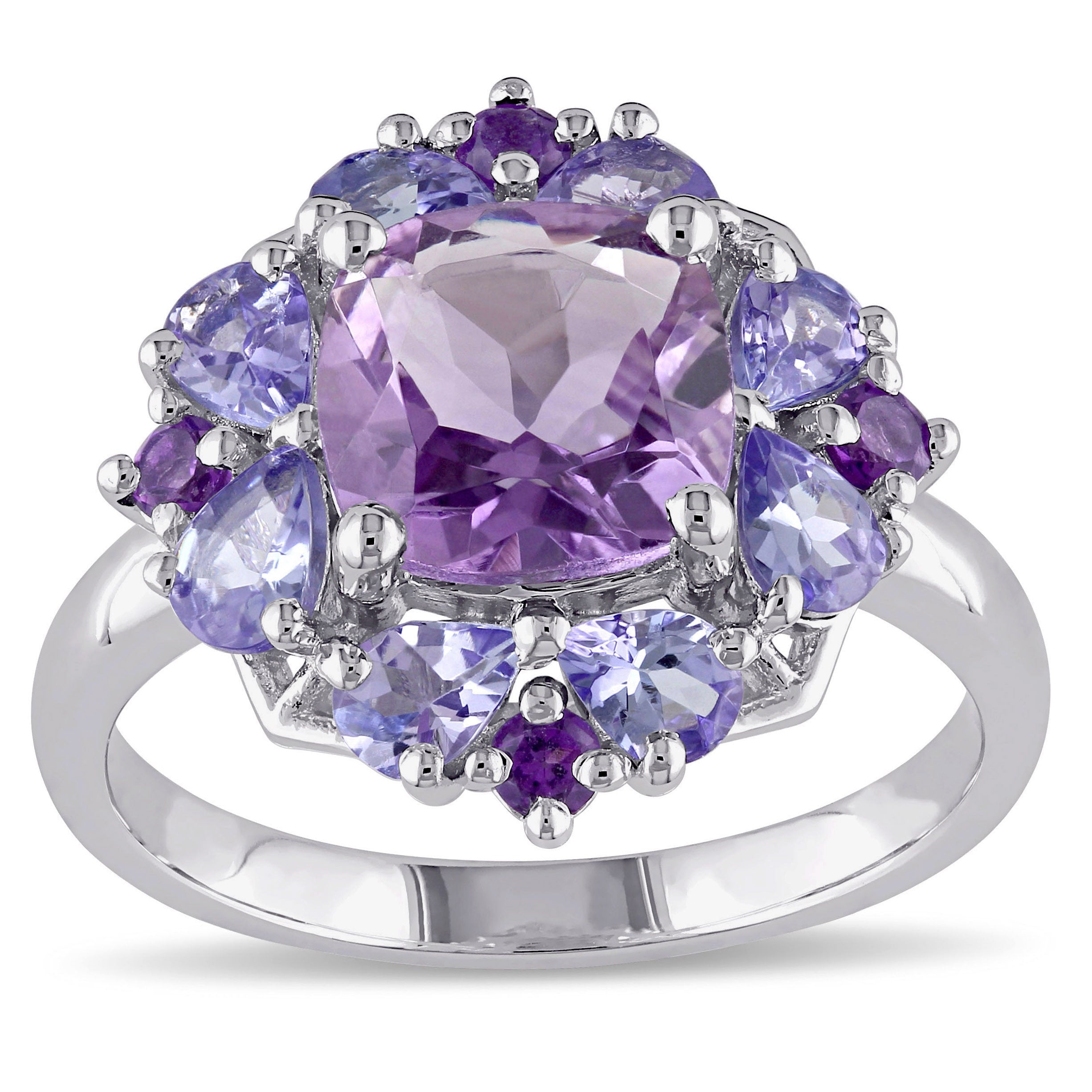 Miadora Sterling Silver Amethyst And Tanzanite Ring