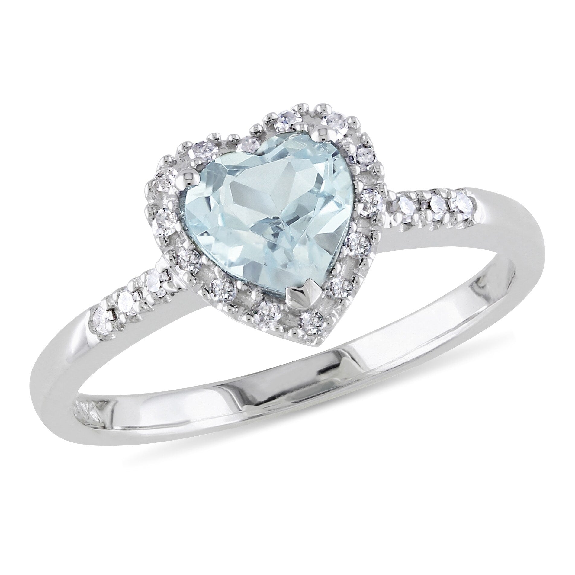 Miadora Sterling Silver Aquamarine And 1 10Ct Tdw Diamond Heart Ring