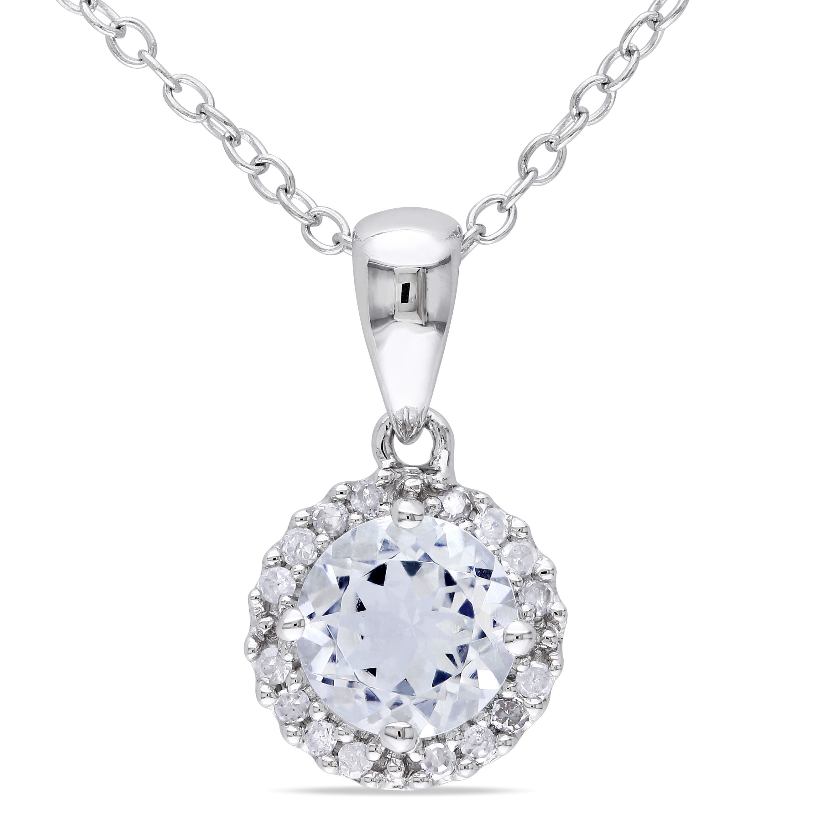 Miadora Sterling Silver Aquamarine And 1 10Ct Tdw Diamond Necklace H I I2 I3