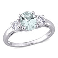 Miadora Sterling Silver Aquamarine And Created White Sapphire 3 Stone Ring